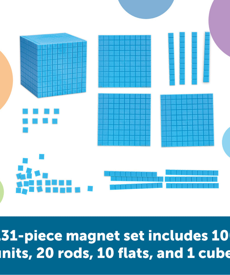 Learning Resources Giant Magnetic Base Ten Set, Classroom Demonstration Kit for Teaching Place Value, Fractions, and Decimals, 131-Piece Maths Manipulative Set