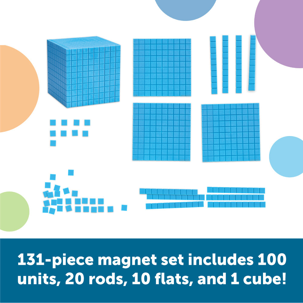 Learning Resources Giant Magnetic Base Ten Set, Classroom Demonstration Kit for Teaching Place Value, Fractions, and Decimals, 131-Piece Maths Manipulative Set