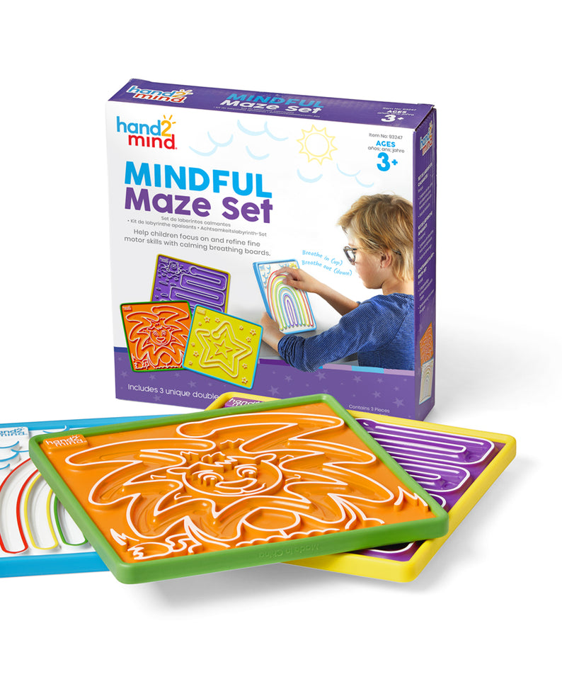 Learning Resources Mindful Maze Set for Kids, Hands-On Breathing Boards for Mindfulness and Emotional Regulation, Set of 3 Double-Sided Tactile Boards, Social Emotional Learning Tools for Ages 3+