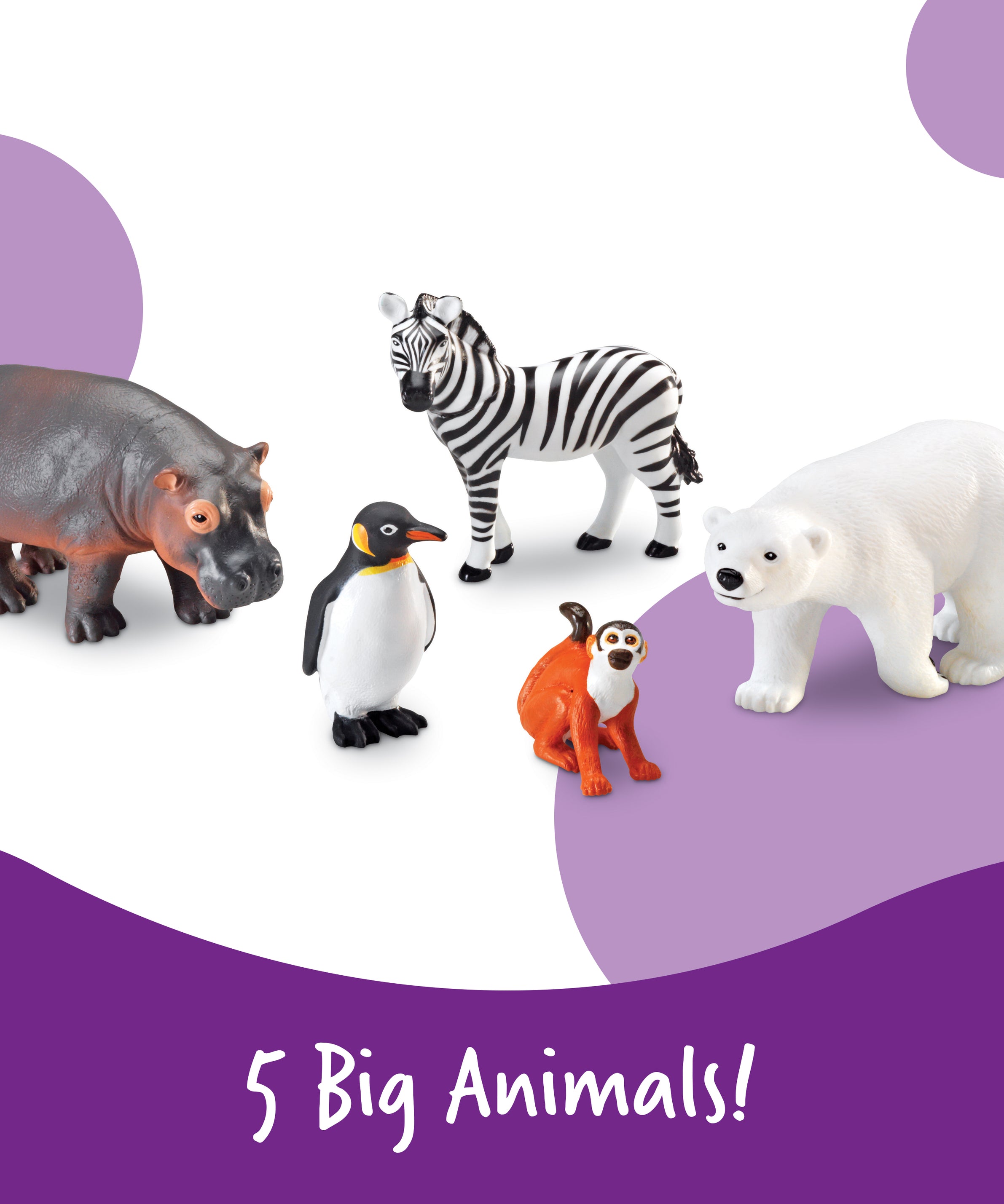Learning Resources Jumbo Zoo Animals, Set of 5 Large Plastic Animals, Durable Pretend Play Figures, Ideal for Toddlers and Preschoolers, Includes Storage Box, Ages 3+