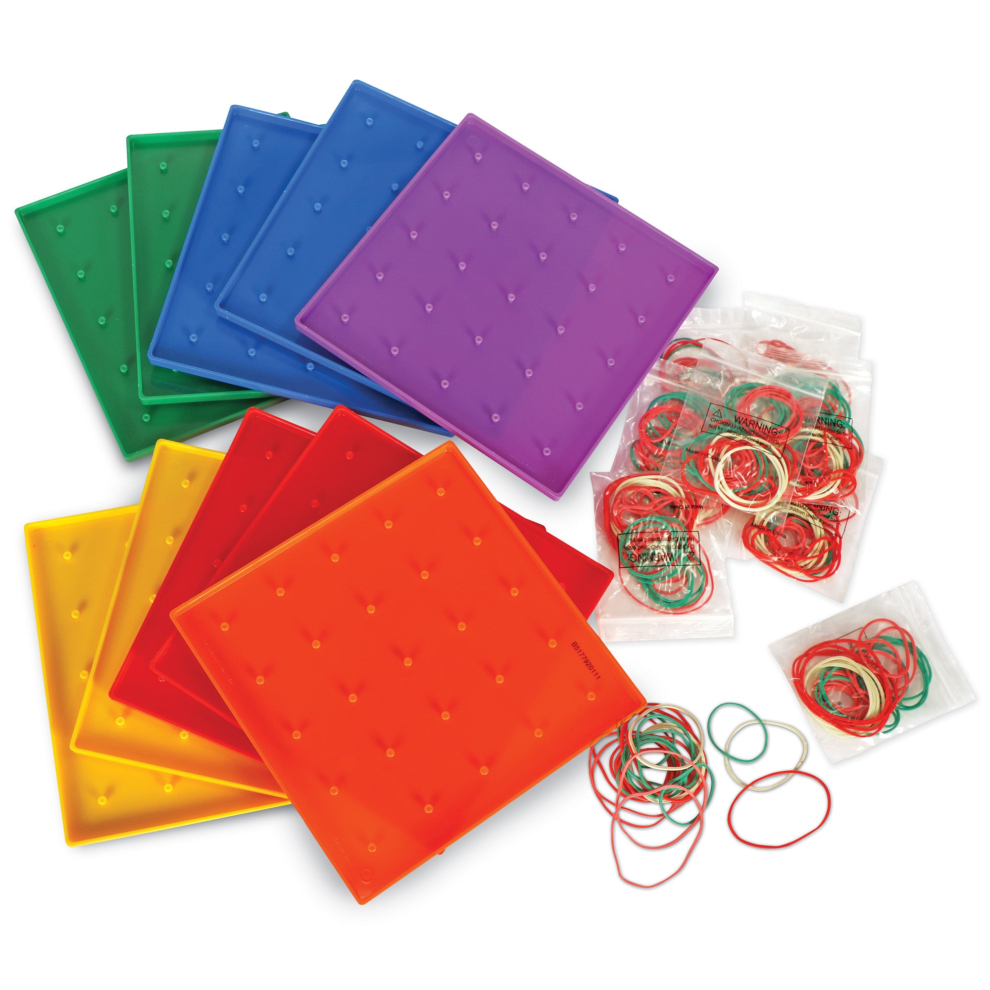 Learning Resources 5 x 5 Pin Geoboards, Set of 10 Colourful Plastic Boards with Elastic Bands, Hands-On Geometry Tools for Kids, Ages 5+