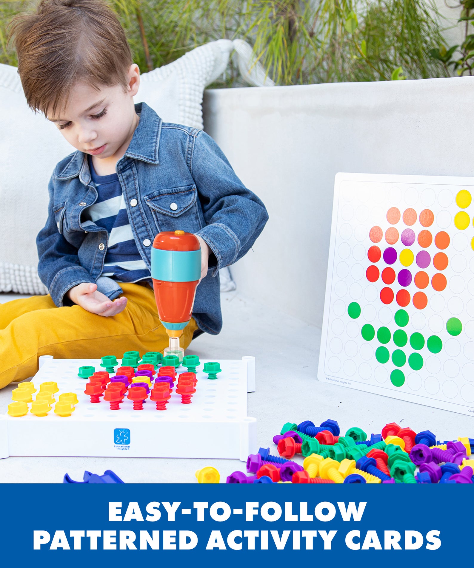 Learning Resources Design & Drill Activity Centre, STEM Construction Toy with Power Drill, Bolts, and Design Cards, Ages 3+