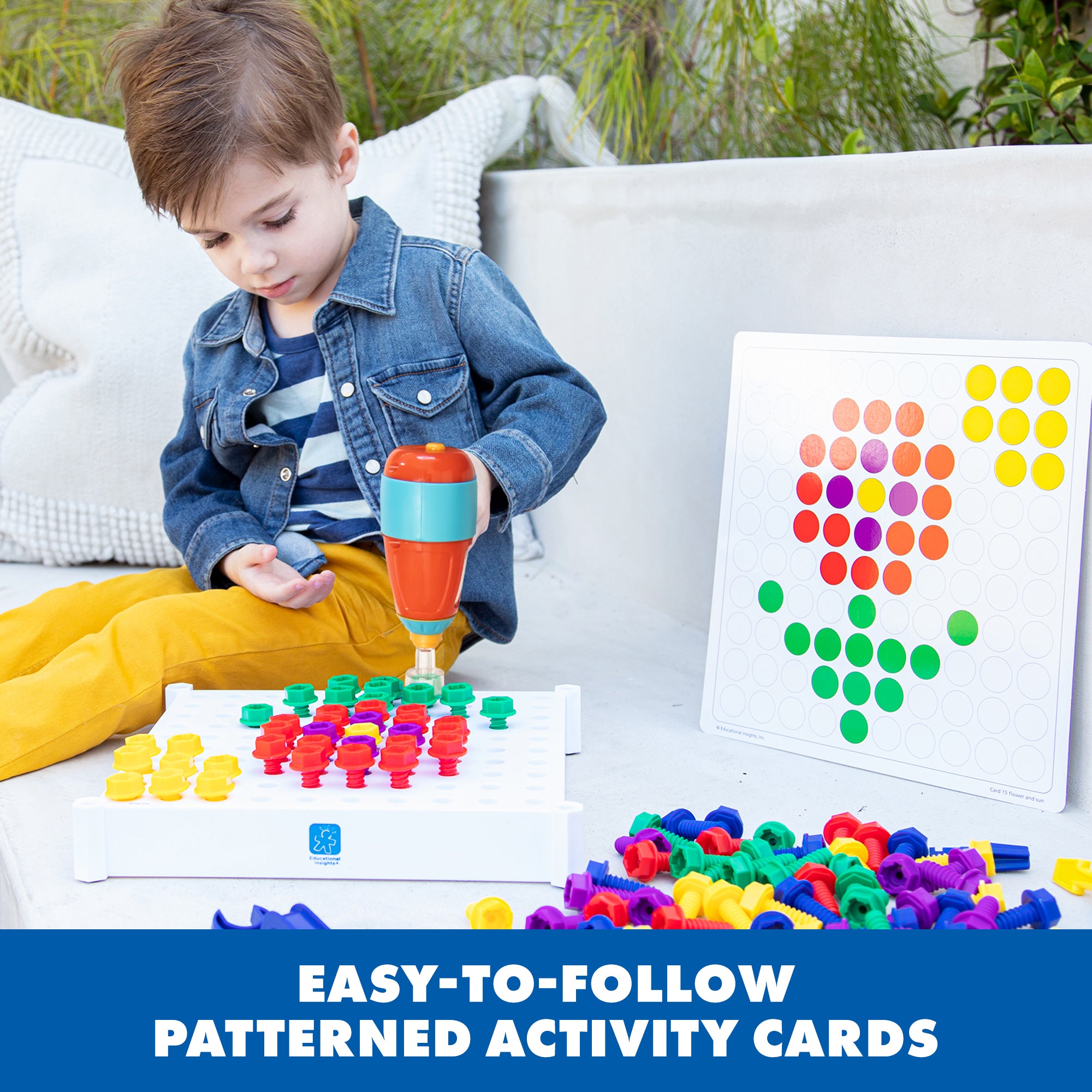 Learning Resources Design & Drill Activity Centre, STEM Construction Toy with Power Drill, Bolts, and Design Cards, Ages 3+