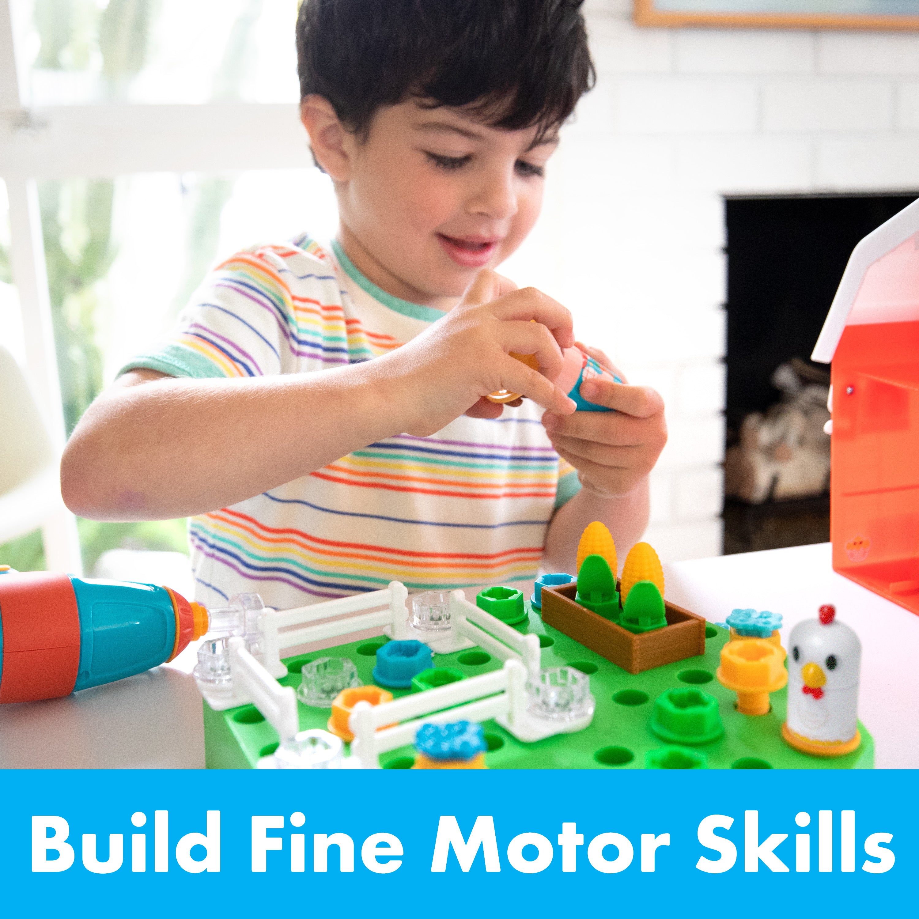 Learning Resources Design & Drill Bolt Buddies Barn, STEM Construction Toy with Kid-Safe Power Drill, Fine Motor Farm Playset for Ages 3+