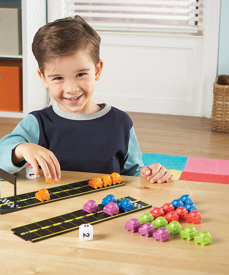 Learning Resources Mini Motor Math Activity Set, Early Years Numeracy Game, Includes Car Counters, Dice & Track Pieces, Ages 4+