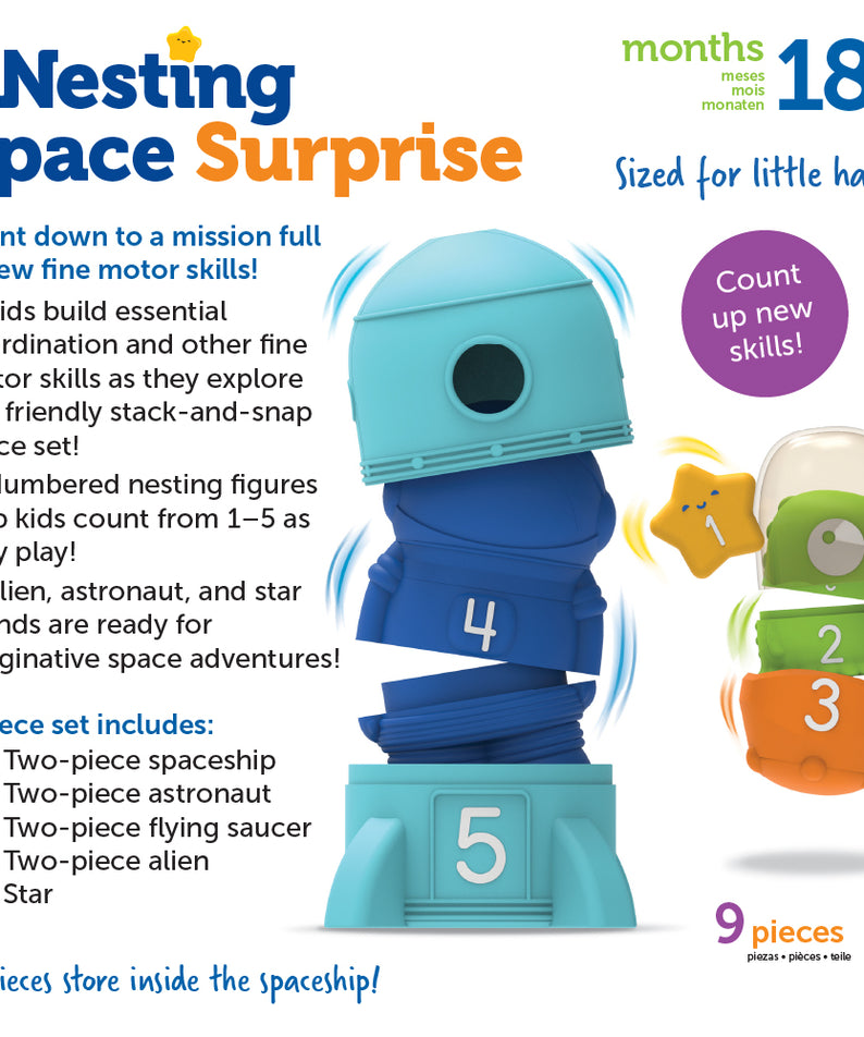 Learning Resources Nesting Space Surprise, Numbered Nesting Toy Set with Rocket, Astronaut, and More, Fine Motor and Counting Toy for Toddlers Ages 18 Months and Up
