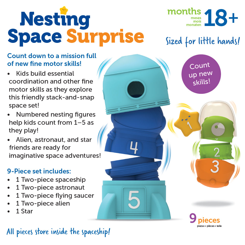 Learning Resources Nesting Space Surprise, Numbered Nesting Toy Set with Rocket, Astronaut, and More, Fine Motor and Counting Toy for Toddlers Ages 18 Months and Up