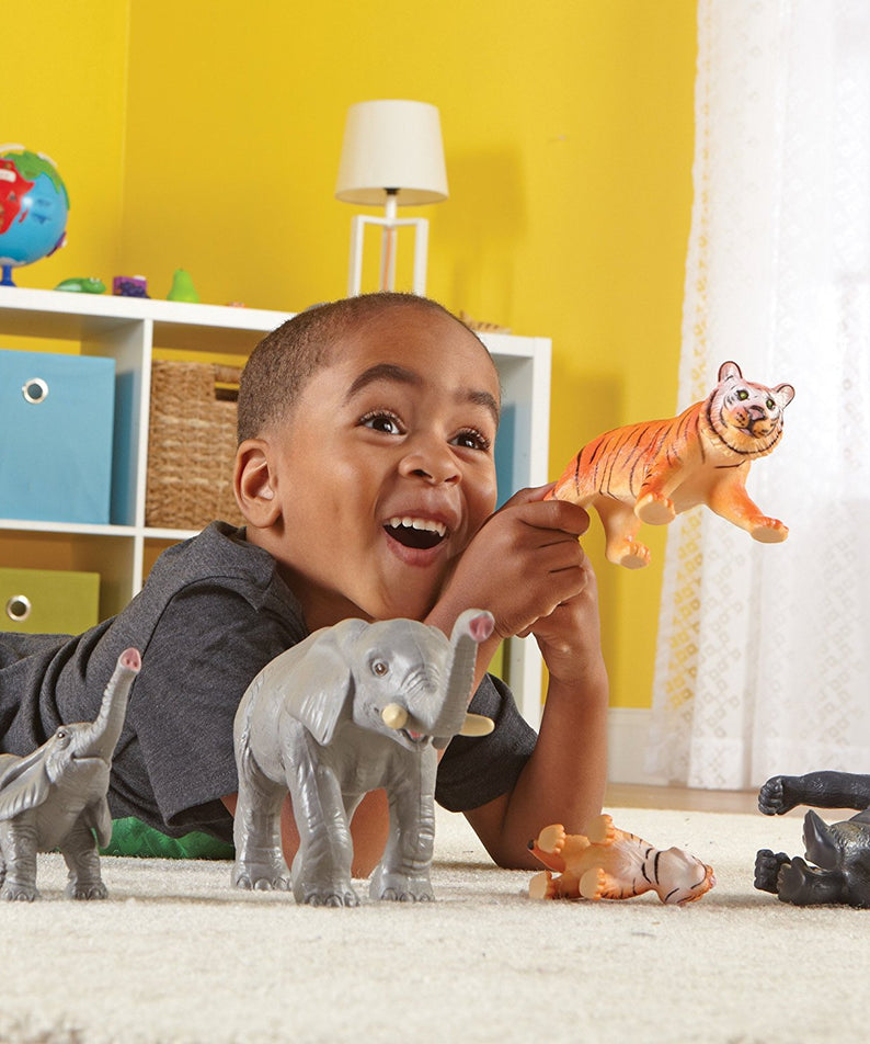 Learning Resources Jumbo Jungle Animals Mommas and Babies, 6 Piece Pretend Play Animal Set with Storage Box, Ages 2 Plus