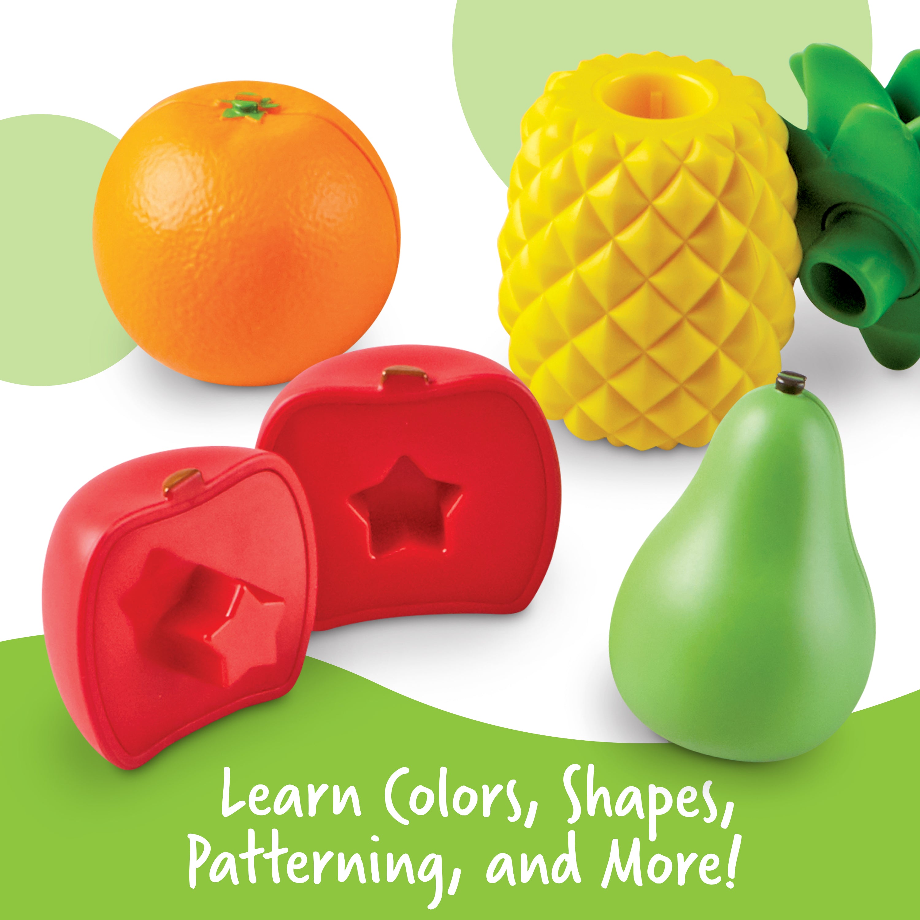 Learning Resources Snap-n-Learn Fruit Shapers, Colourful Pop-Apart Shape Matching Toy, Develops Fine Motor & Early Learning Skills, Includes 8 Two-Piece Fruits & Storage Bucket, Ages 2+