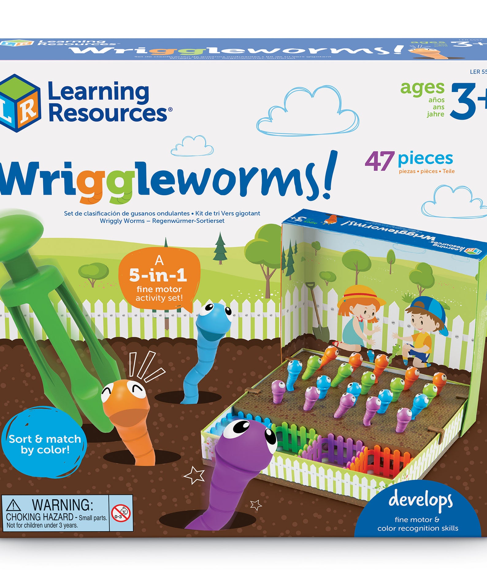 Learning Resources Wriggleworms Fine Motor Activity Set, 5-in-1 Preschool Learning Game, Develops Pencil Grip & Coordination, Includes Tri-Grip Tong & Activity Cards, Ages 3+