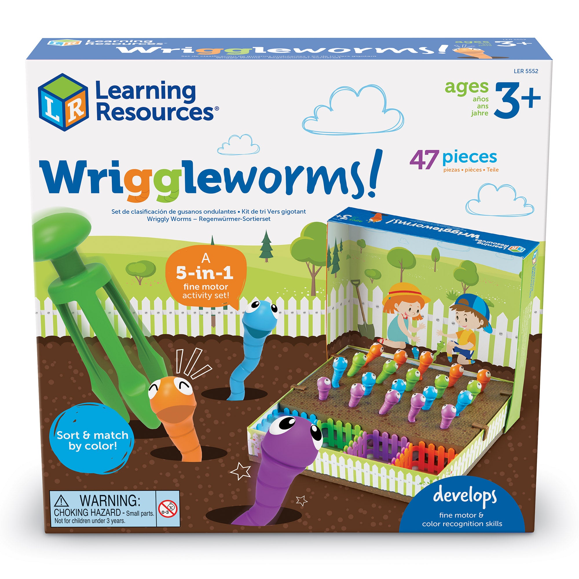 Learning Resources Wriggleworms Fine Motor Activity Set, 5-in-1 Preschool Learning Game, Develops Pencil Grip & Coordination, Includes Tri-Grip Tong & Activity Cards, Ages 3+