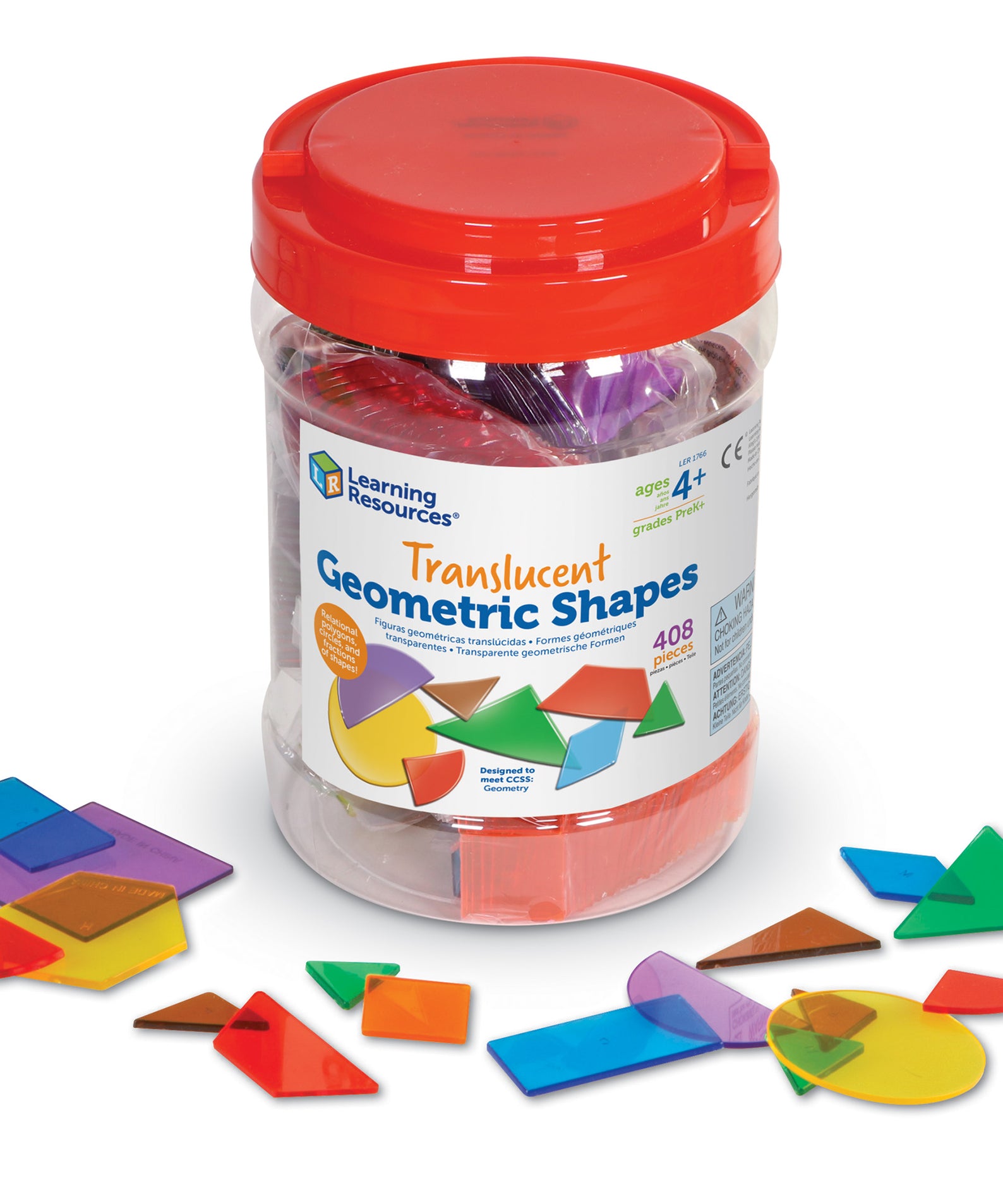 Learning Resources Translucent Geometric Shapes, Set of 408, Early Geometry Skills for Kids (Ages 4+)