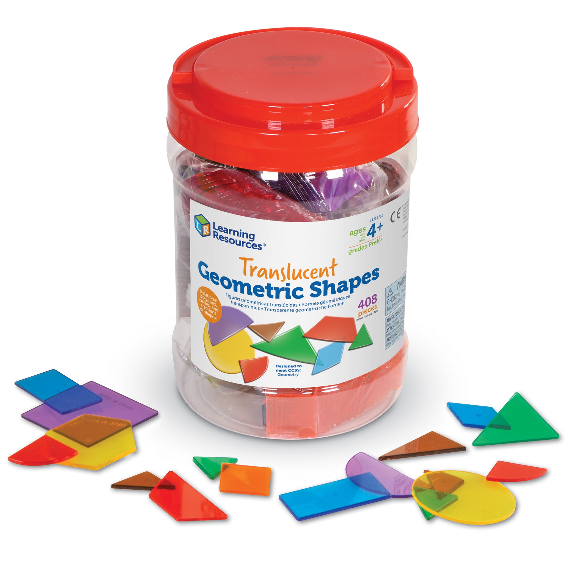 Learning Resources Translucent Geometric Shapes, Set of 408, Early Geometry Skills for Kids (Ages 4+)