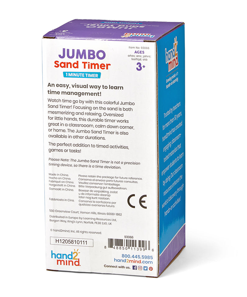 Learning Resources Jumbo Sand Timer, 1 Minute Visual Timer for Kids, Durable Hourglass Timer for Time Management and Classroom Activities, Ages 3+