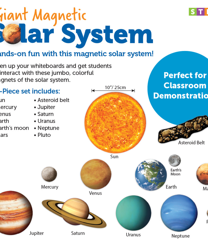 Learning Resources Giant Magnetic Solar System, Full-Colour, Realistic Solar System Magnets for Whiteboard Demonstrations, Includes Planets, Pluto, Moon, Asteroid Belt & Activity Guide, For Kids Ages 5+