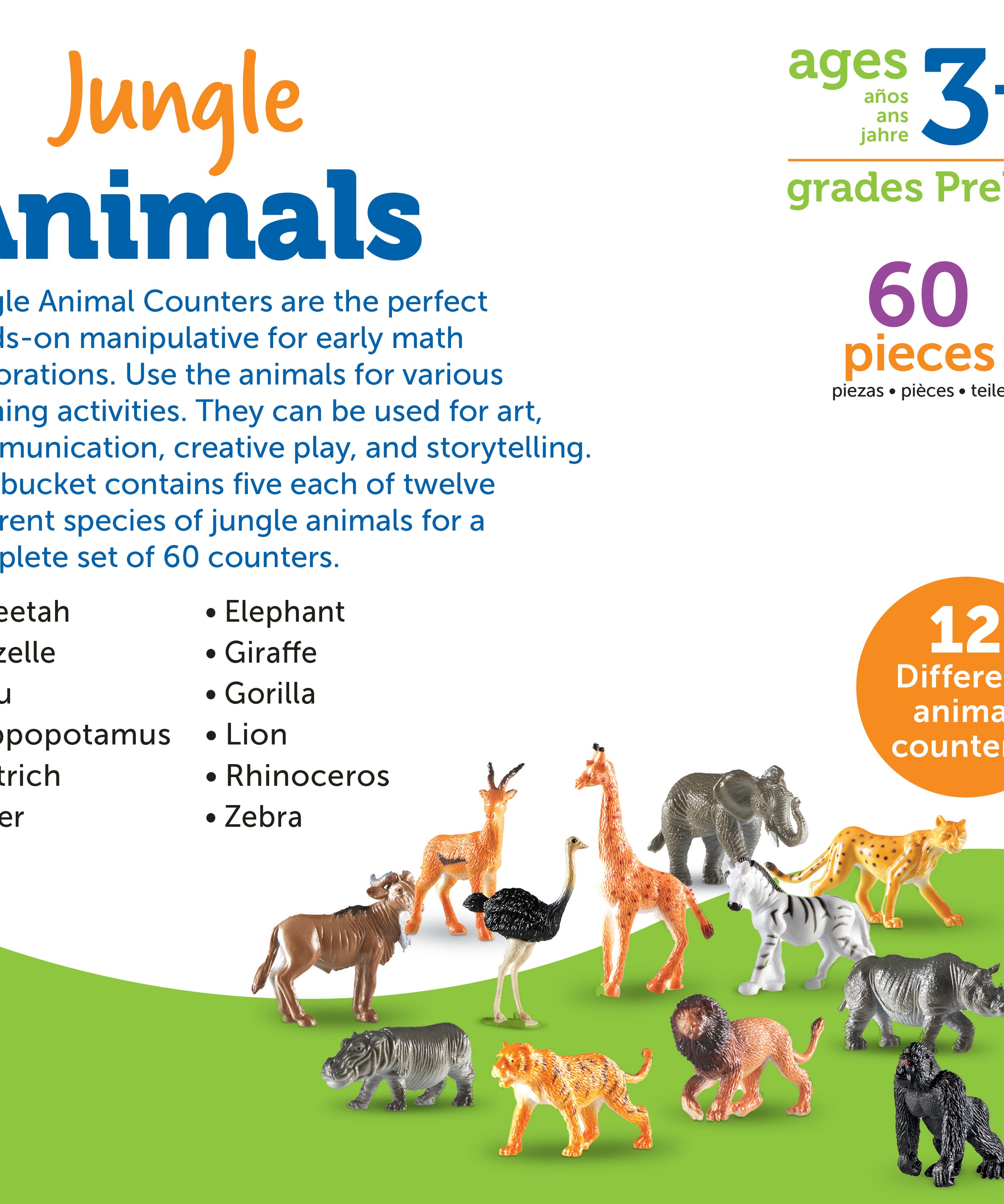Learning Resources Jungle Animal Counters, Set of 60, Colourful & Realistic Jungle Animal Figures for Counting, Sorting & Imaginative Play, Includes Storage Bucket & Animal Fun Facts, Ages 3+
