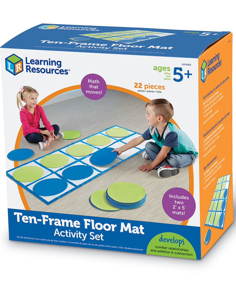 Learning Resources Ten-Frame Floor Mat Activity Set, Giant Ten Frame Mats for Early Maths, Includes 2 Floor Mats, 20 Coloured Disks & Activity Guide, 22 Piece Set, Ages 5+