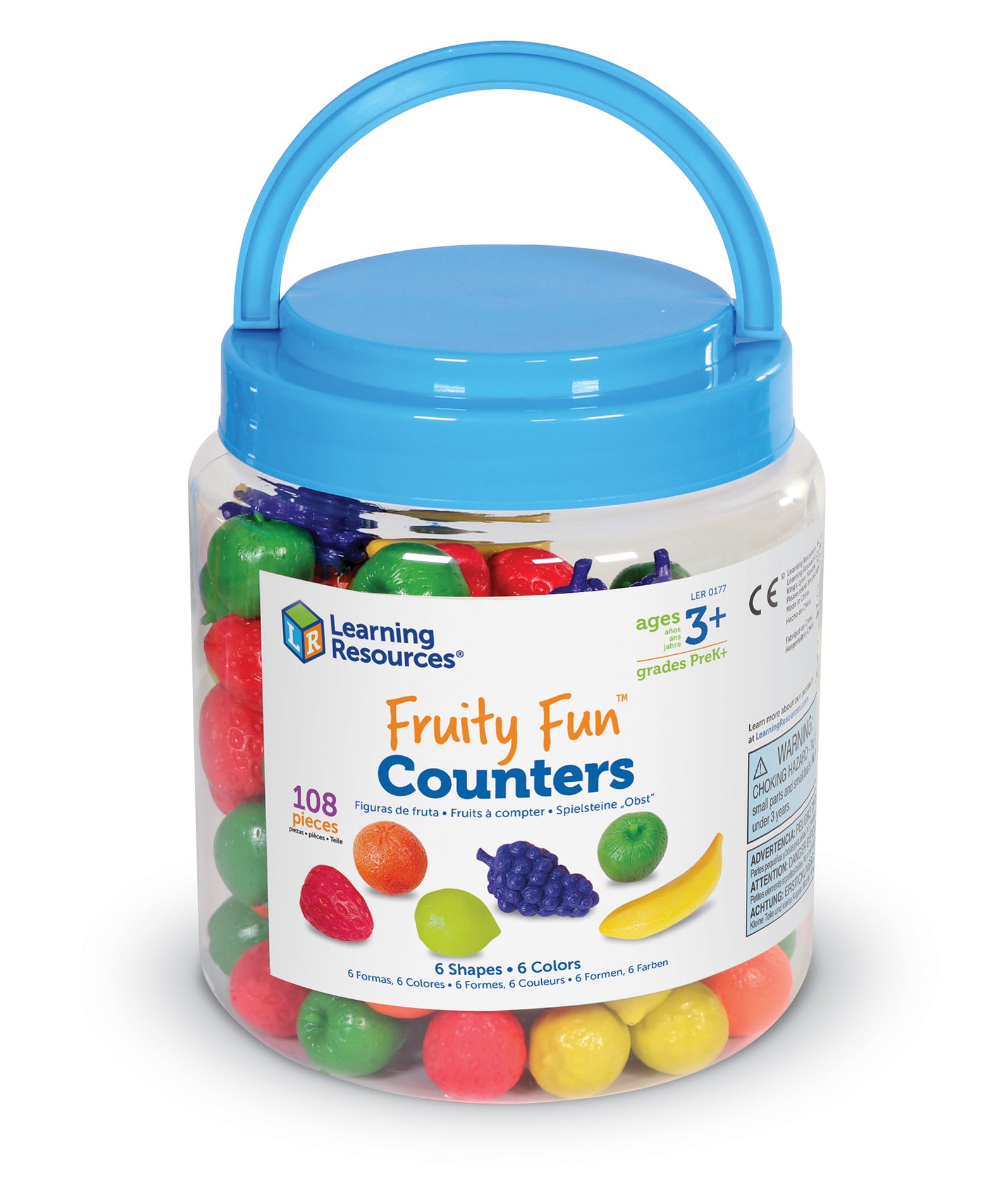 Learning Resources Fruity Fun Counters, Set of 108 Colourful Fruit-Shaped Counters for Early Maths Skills, Includes Storage Tub, Ages 3 Plus