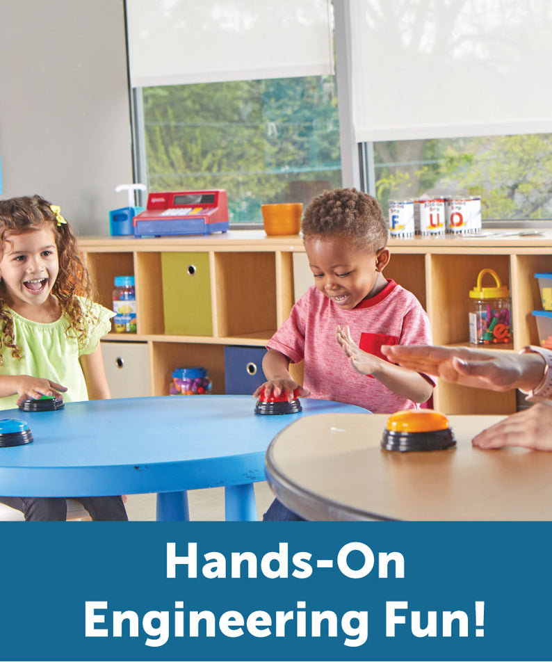 Learning Resources Lights & Sounds Answer Buzzers (Set of 4), Light-Up Game Show Style Buzzers with 4 Distinct Sounds for Classroom, Trivia, and Family Fun (Ages 3+)