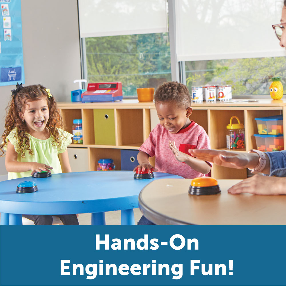 Learning Resources Lights & Sounds Answer Buzzers (Set of 4), Light-Up Game Show Style Buzzers with 4 Distinct Sounds for Classroom, Trivia, and Family Fun (Ages 3+)