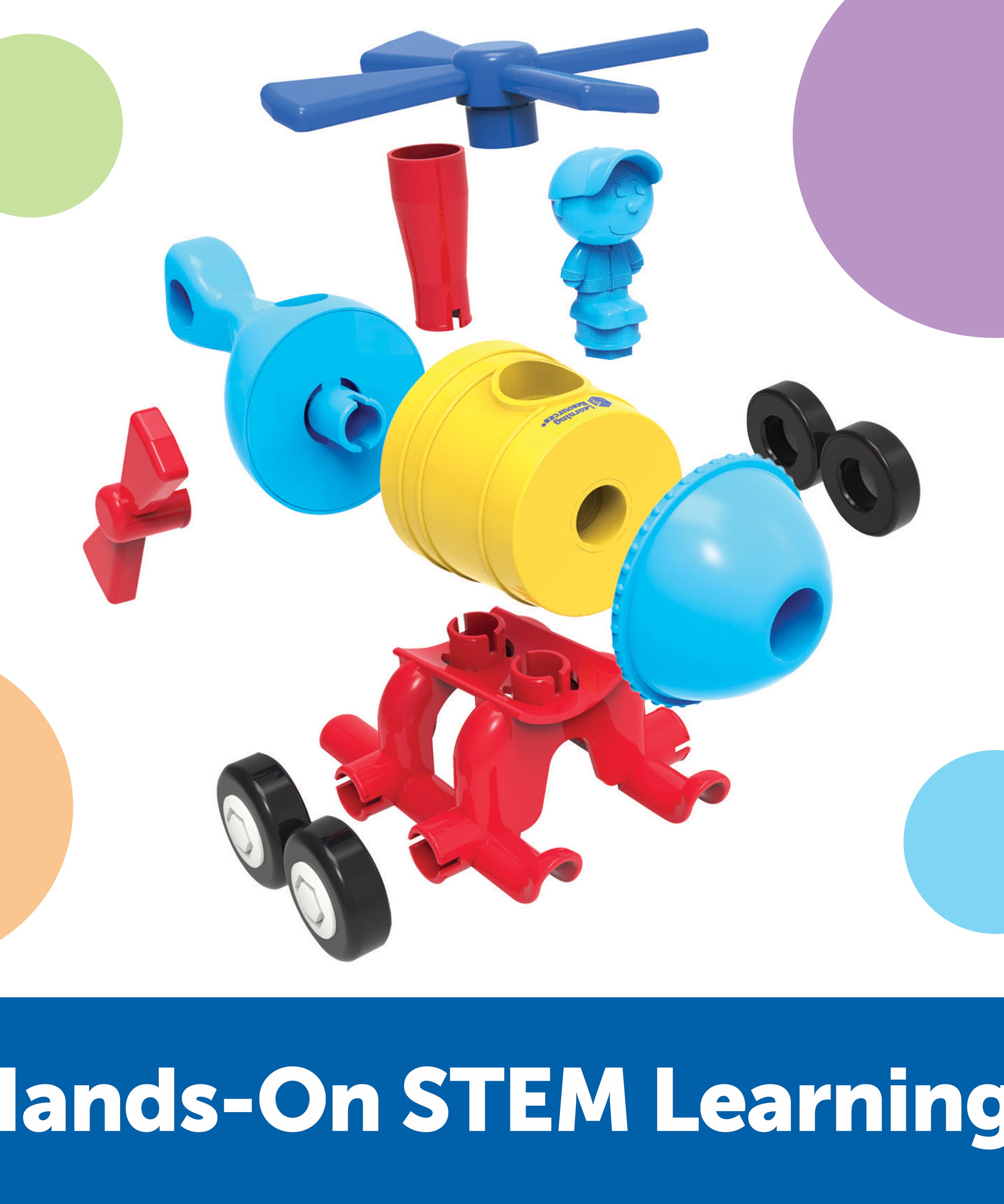 Learning Resources 1-2-3 Build It! Rocket-Train-Helicopter, 3-in-1 STEM Vehicle Building Set for Kids, Ages 2+