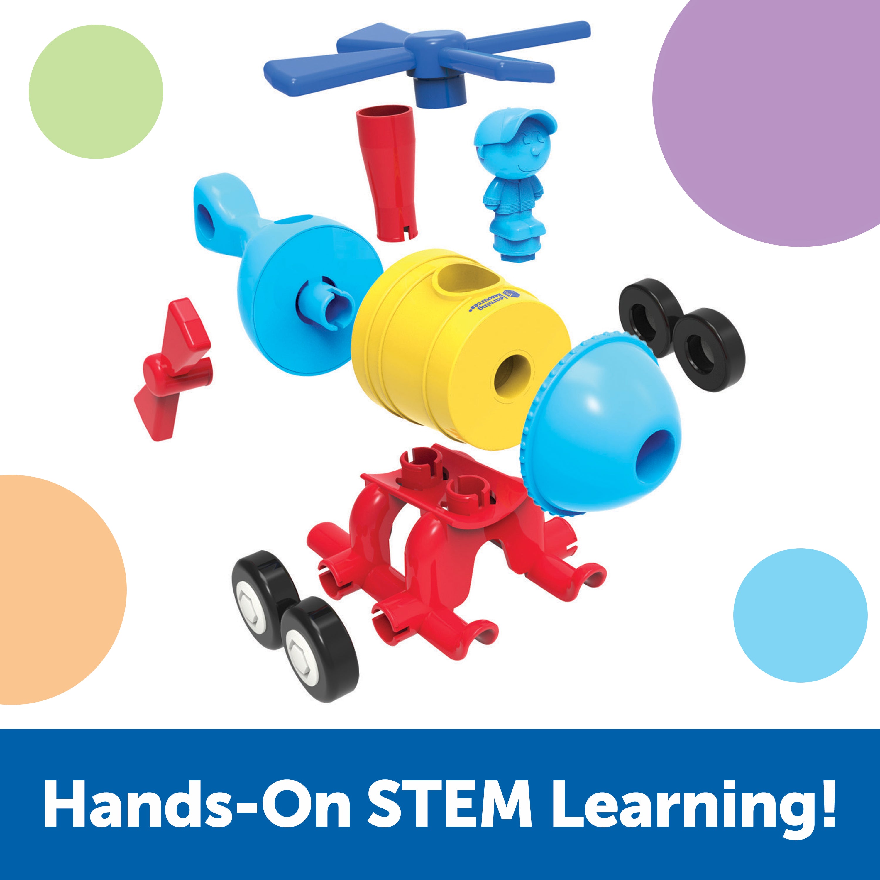 Learning Resources 1-2-3 Build It! Rocket-Train-Helicopter, 3-in-1 STEM Vehicle Building Set for Kids, Ages 2+