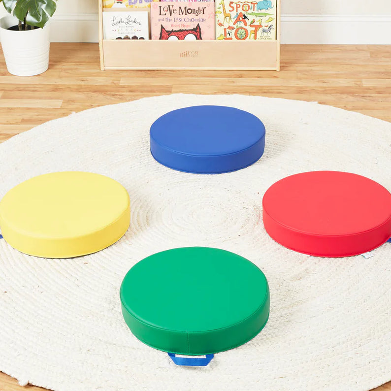 SoftScape Round Floor Cushions 15 Inch 6 Piece Set, Kids Flexible Seating with Handles and Non Slip Base, Foam Classroom and Playroom Floor Pillows, Ages 2+
