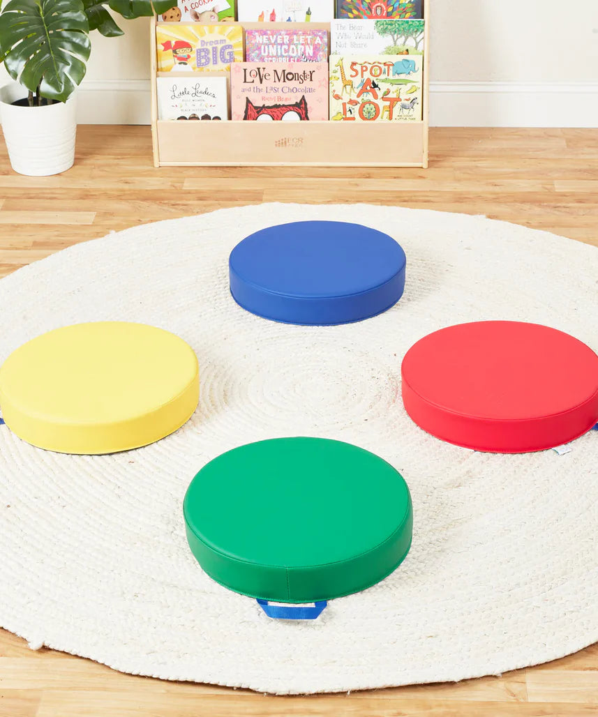 SoftScape Round Floor Cushions 15 Inch 6 Piece Set, Kids Flexible Seating with Handles and Non Slip Base, Foam Classroom and Playroom Floor Pillows, Ages 2+