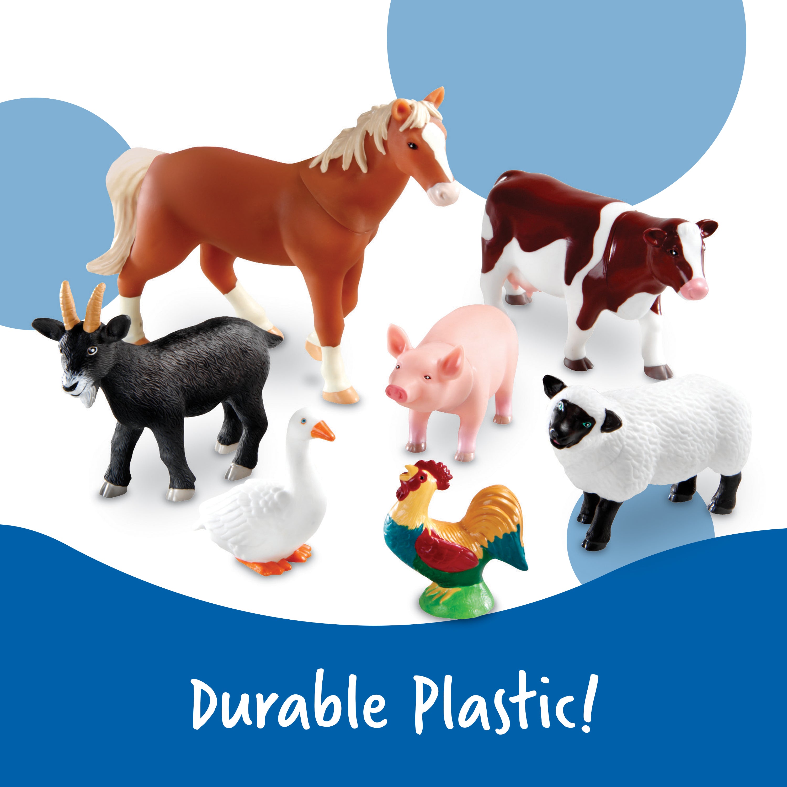 Learning Resources Jumbo Farm Animals Toy Set, 7-Piece Realistic Farm Animal Figures for Kids' Imaginative Play & Early Learning