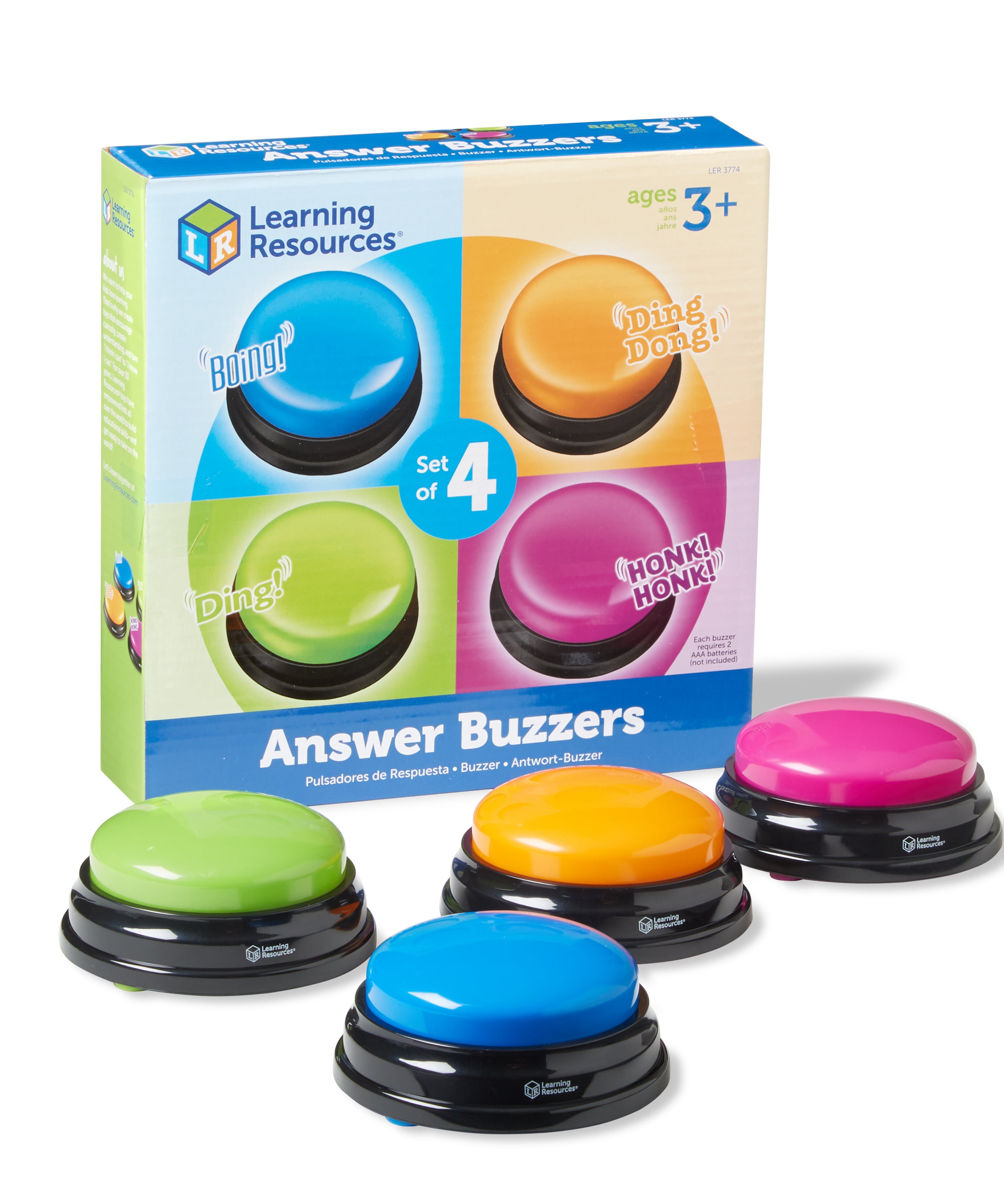 Learning Resources Answer Buzzers (Set of 4), Fun Game Show Style Response Buzzers with 4 Distinct Sounds for Classroom or Home Learning (Ages 3+)