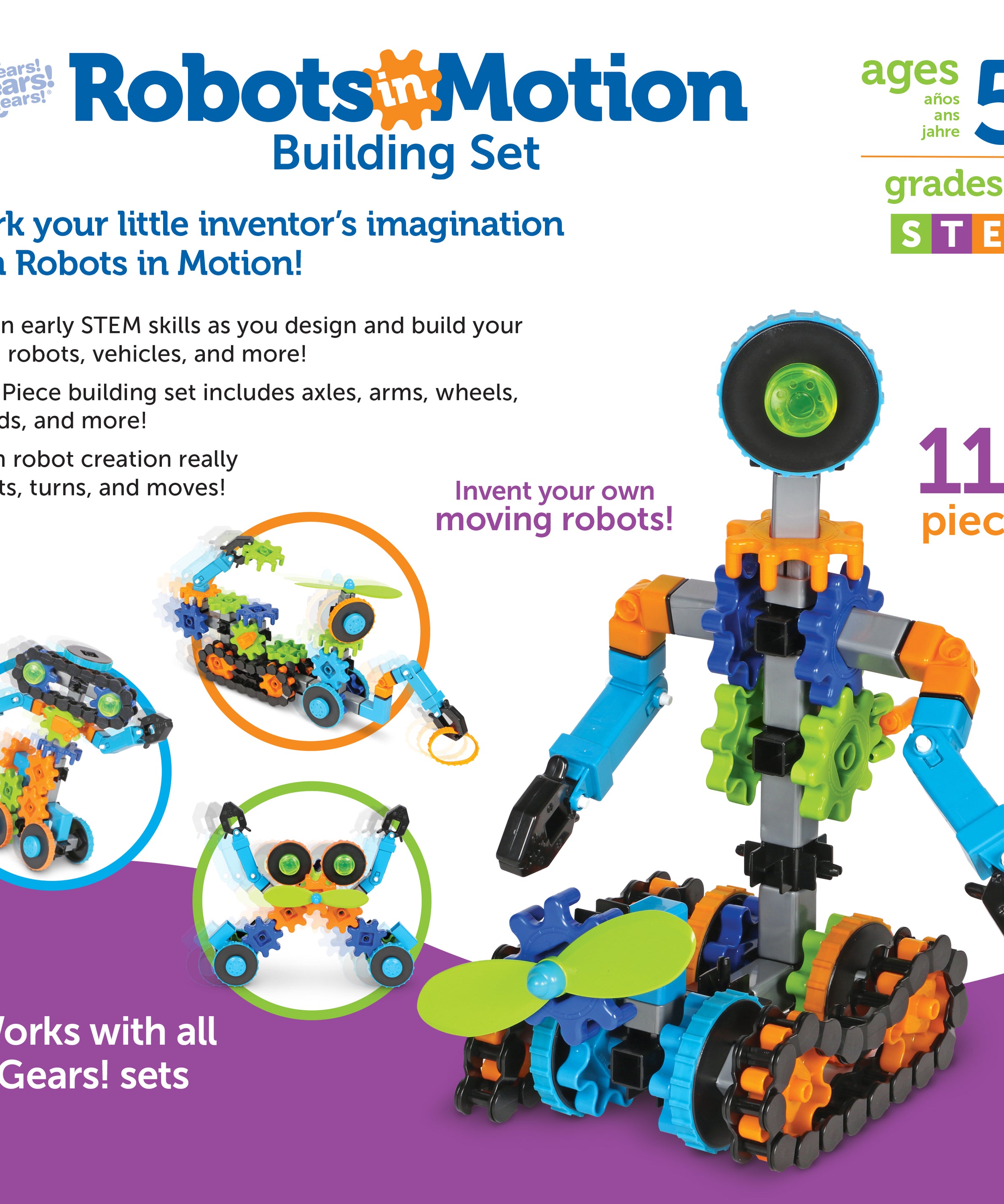 Learning Resources Gears! Gears! Gears! Robots In Motion, 116-Piece STEM Building Set