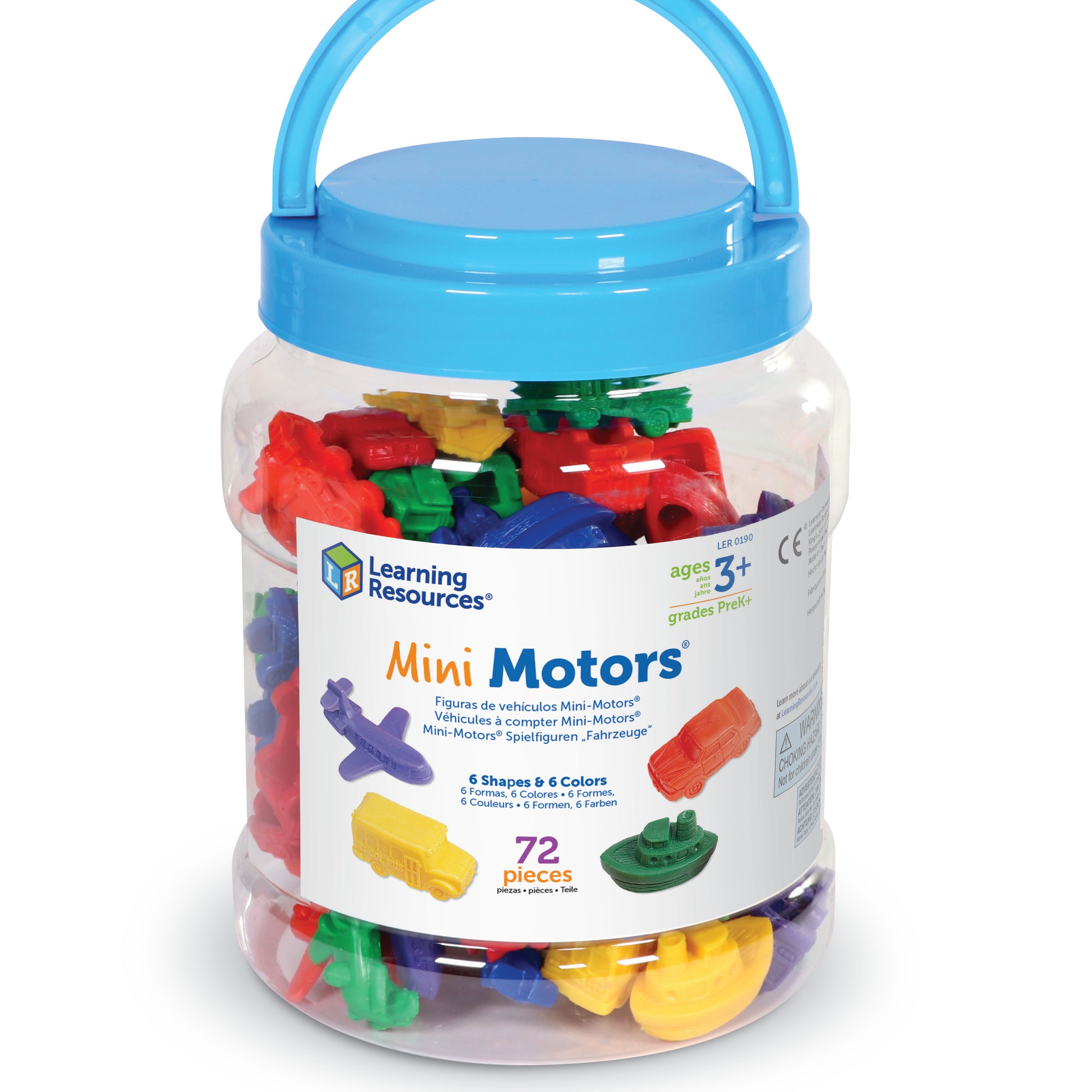 Learning Resources Mini Motors Counters, 72-Piece Set of Vehicle Counters for Counting, Sorting, and Imaginative Play, Includes Storage Tub, Ages 3 Plus
