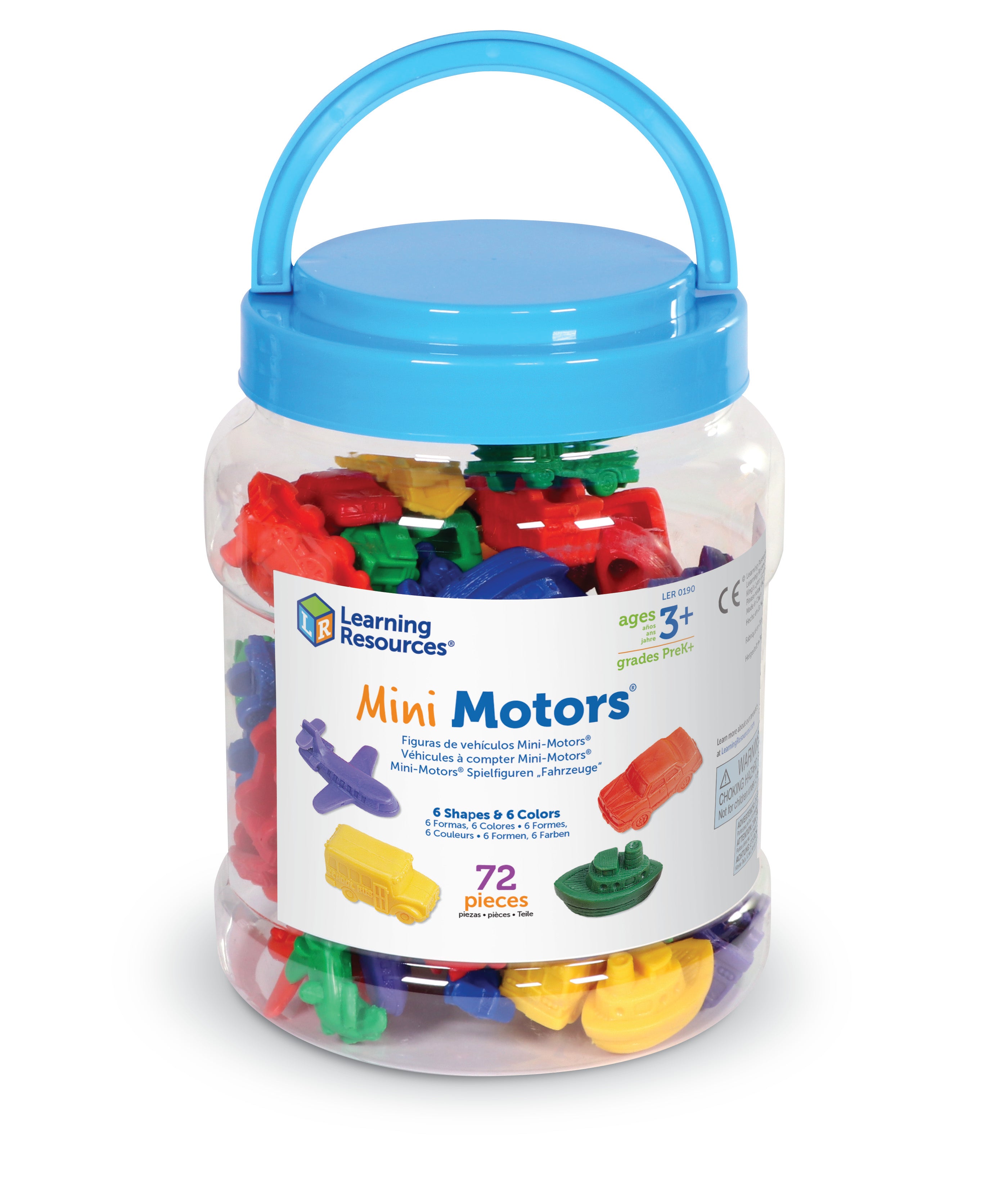 Learning Resources Mini Motors Counters, 72-Piece Set of Vehicle Counters for Counting, Sorting, and Imaginative Play, Includes Storage Tub, Ages 3 Plus