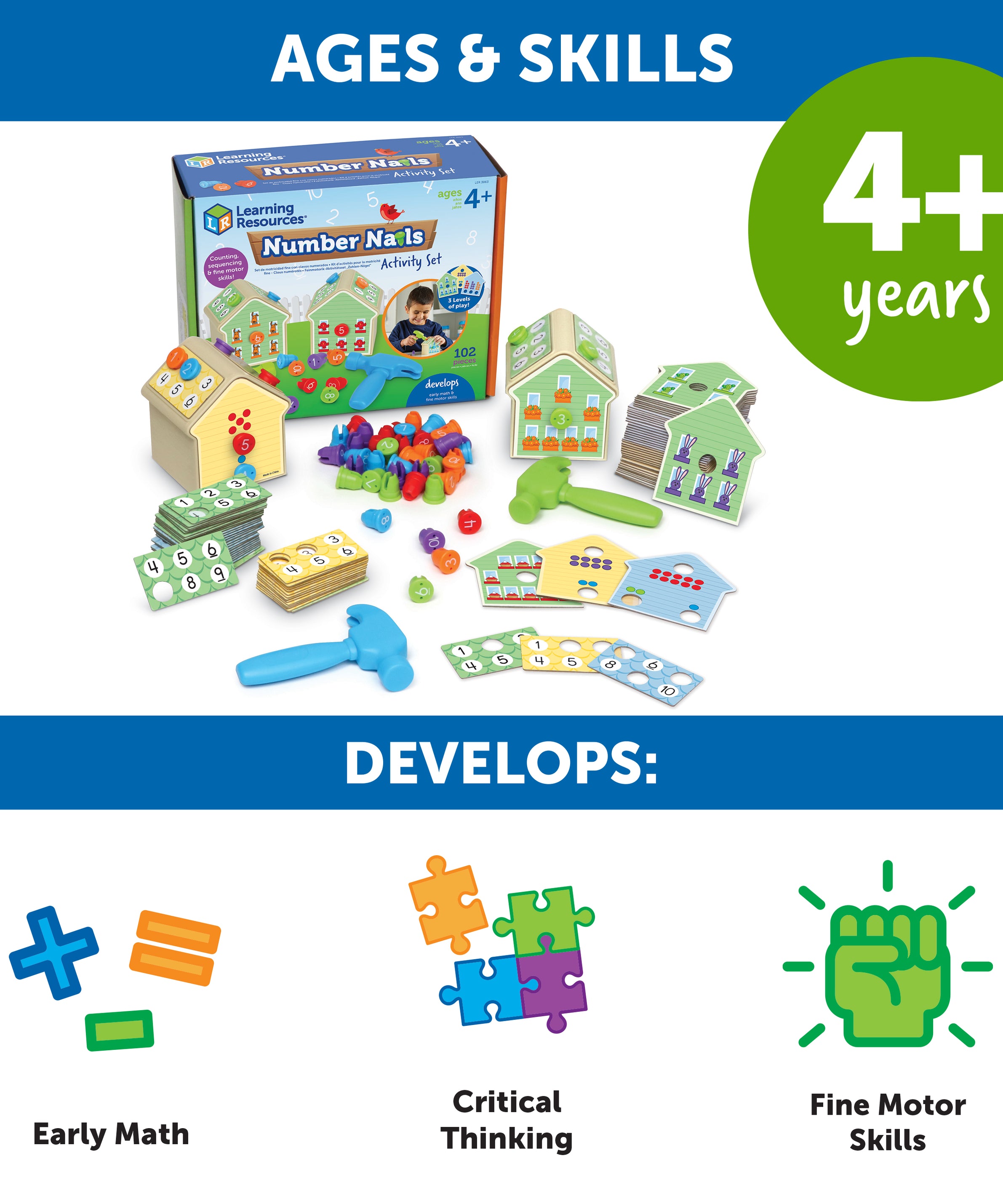 Learning Resources Number Nails Activity Set, Preschool Maths Game for Counting and Sequencing, Fine Motor and Early Math Skills Toy, Ages 3+