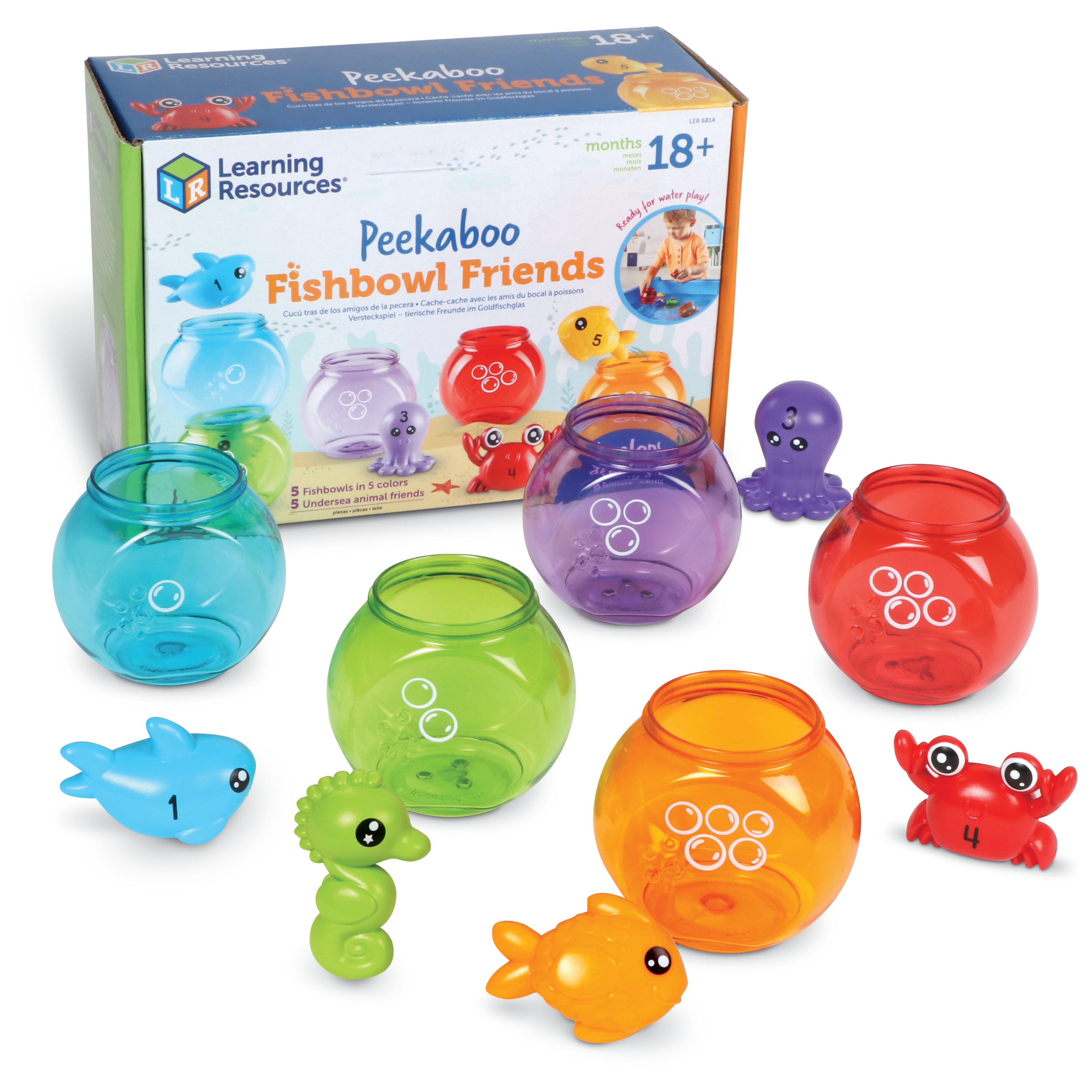 Learning Resources Peekaboo Fishbowl Friends, 10-Piece Toddler Learning Toy for Counting, Colours & Water Play, Stackable Fishbowls & Friendly Sea Creatures, Ages 18 Months+