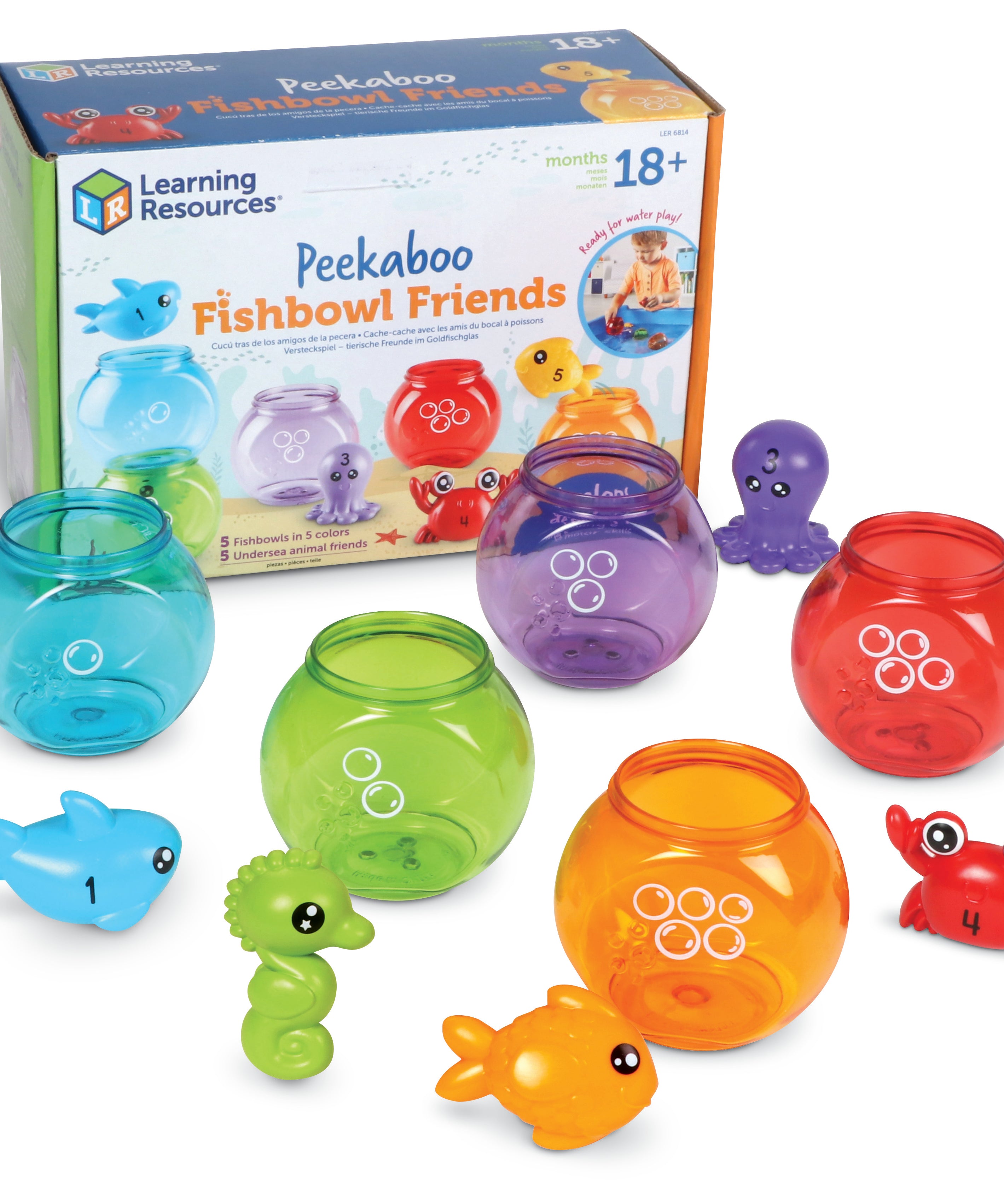Learning Resources Peekaboo Fishbowl Friends, 10-Piece Toddler Learning Toy for Counting, Colours & Water Play, Stackable Fishbowls & Friendly Sea Creatures, Ages 18 Months+