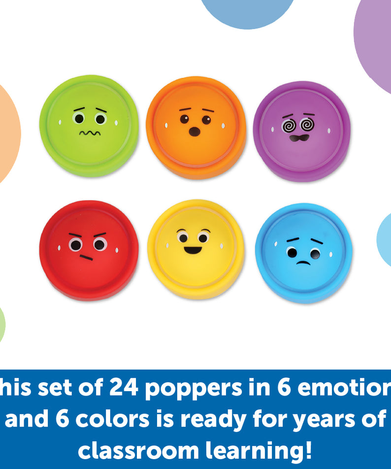 Learning Resources Rainbow Emotions Fidget Poppers, Set of 24 Stackable Sensory Poppers with Emotion Faces, Includes Storage Tub, Ages 3 Plus