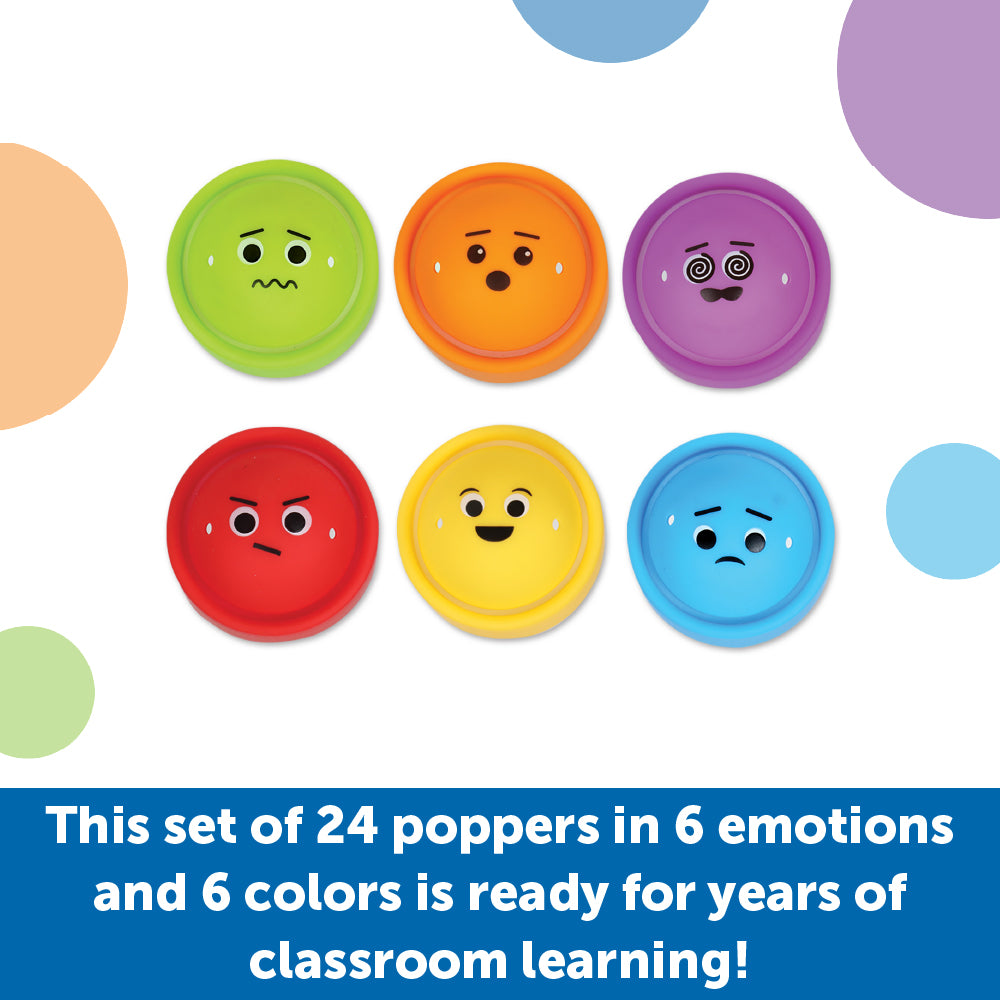 Learning Resources Rainbow Emotions Fidget Poppers, Set of 24 Stackable Sensory Poppers with Emotion Faces, Includes Storage Tub, Ages 3 Plus