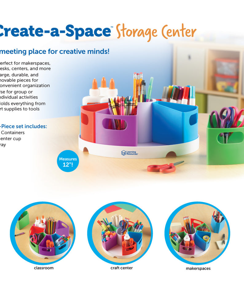 Learning Resources Create-a-Space Storage Center, Vibrant, Multi-Compartment Organizer for Classroom, Office, or Homework Station, Includes 9 Storage Containers (30.5cm D x 11.5cm H)