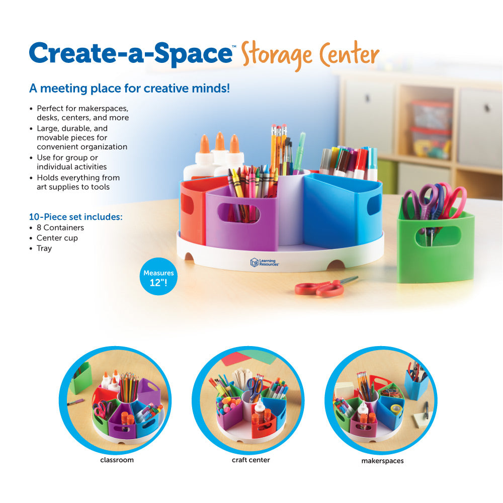 Learning Resources Create-a-Space Storage Center, Vibrant, Multi-Compartment Organizer for Classroom, Office, or Homework Station, Includes 9 Storage Containers (30.5cm D x 11.5cm H)