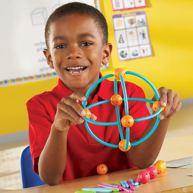 Learning Resources Geometric Shapes Building Set, 170-Piece Set for 2D & 3D Shape Construction, Soft Plastic Sticks & Connectors for Early Geometry & STEM Learning, Ages 5+