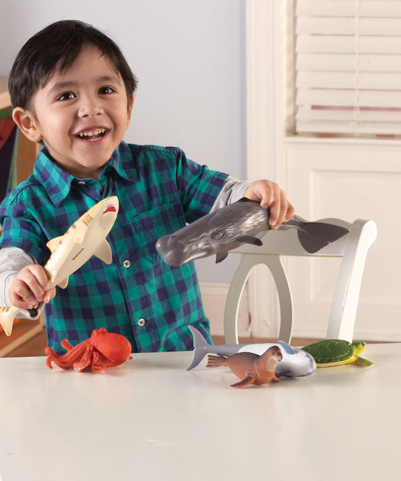 Learning Resources Jumbo Ocean Animals, Set of 6 Realistic Sea Animal Figures for Imaginative Play and Early Science Learning, Durable Plastic Toys with Storage Box, Ages 2+