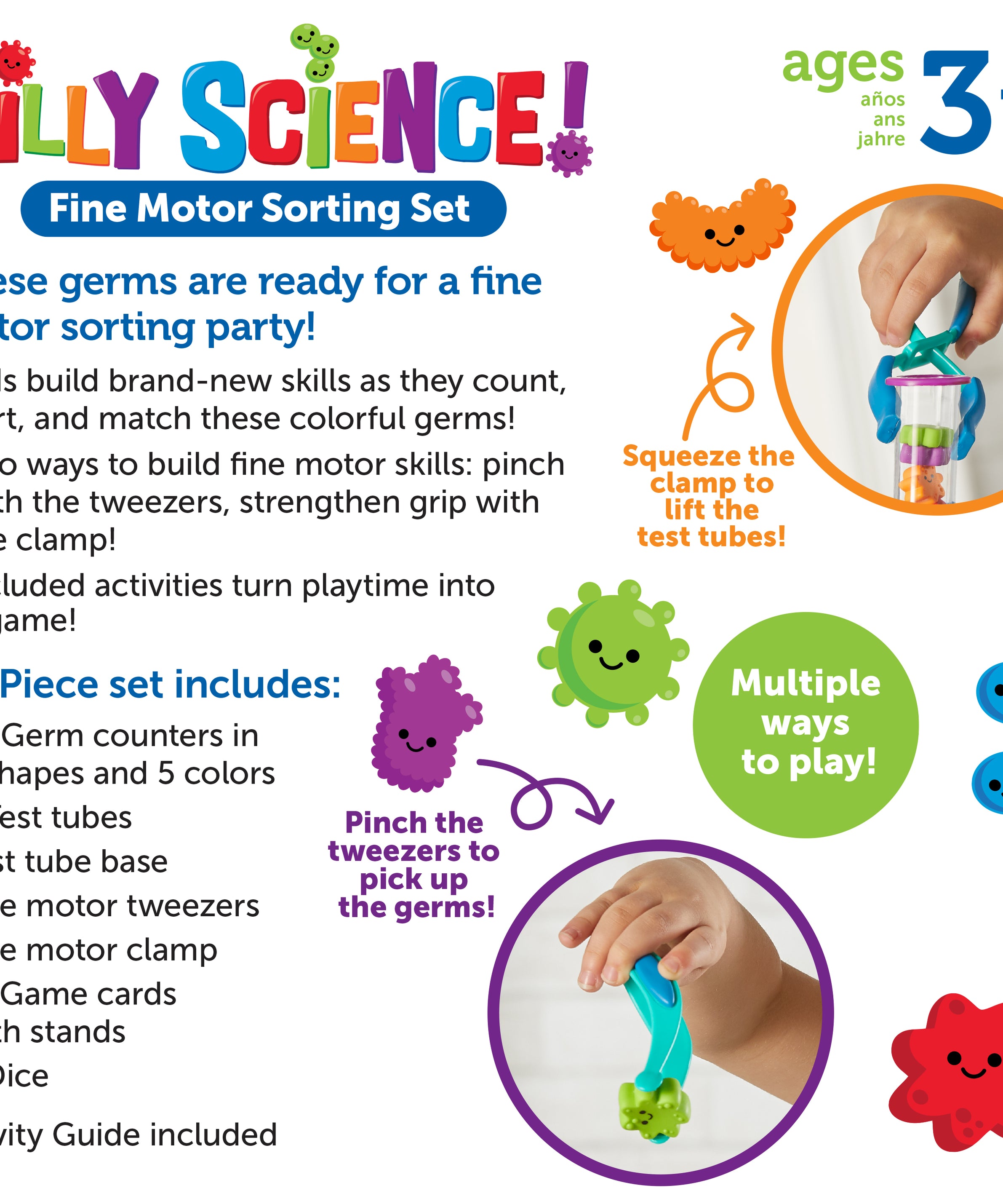 Learning Resources Silly Science Fine Motor Set, Fun Preschool STEM Toy for Sorting, Counting, and Motor Skill Development