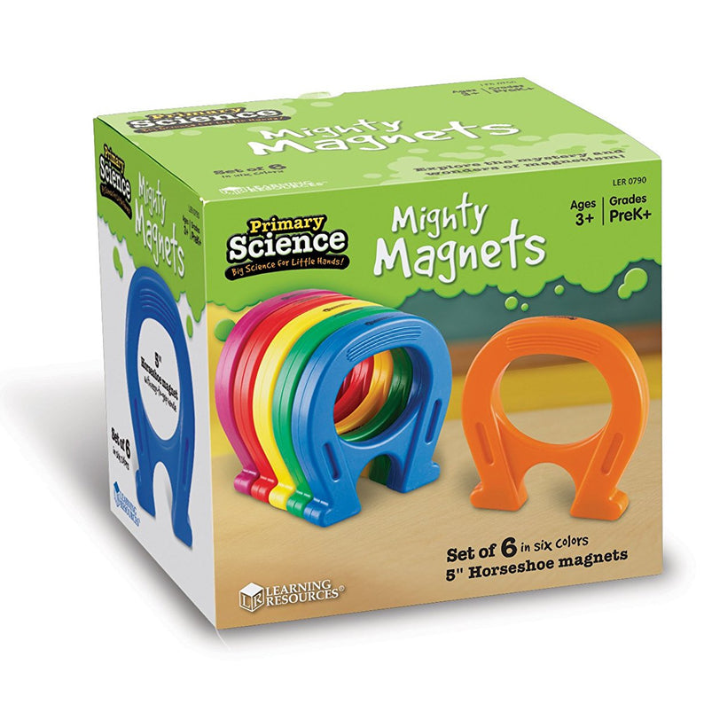 Learning Resources Primary Science® Mighty Magnets (Set of 6), Colourful Horseshoe Magnets for Kids, Durable Plastic, Perfect for Scientific Exploration, Ages 3+