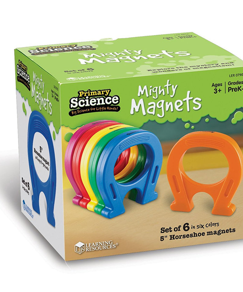 Learning Resources Primary Science® Mighty Magnets (Set of 6), Colourful Horseshoe Magnets for Kids, Durable Plastic, Perfect for Scientific Exploration, Ages 3+