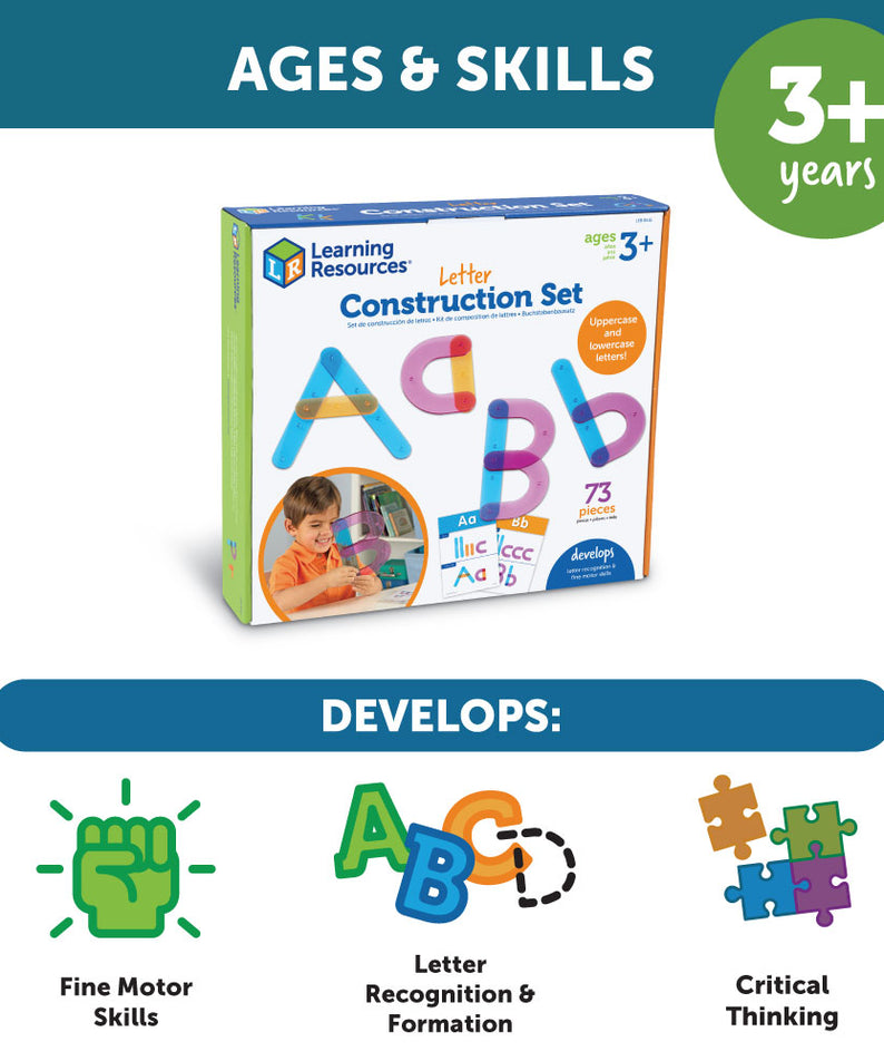 Learning Resources Letter Construction Activity Set, Hands-On Letter Formation & Recognition Tool for Early Learners, Includes 60 Pieces & Activity Cards