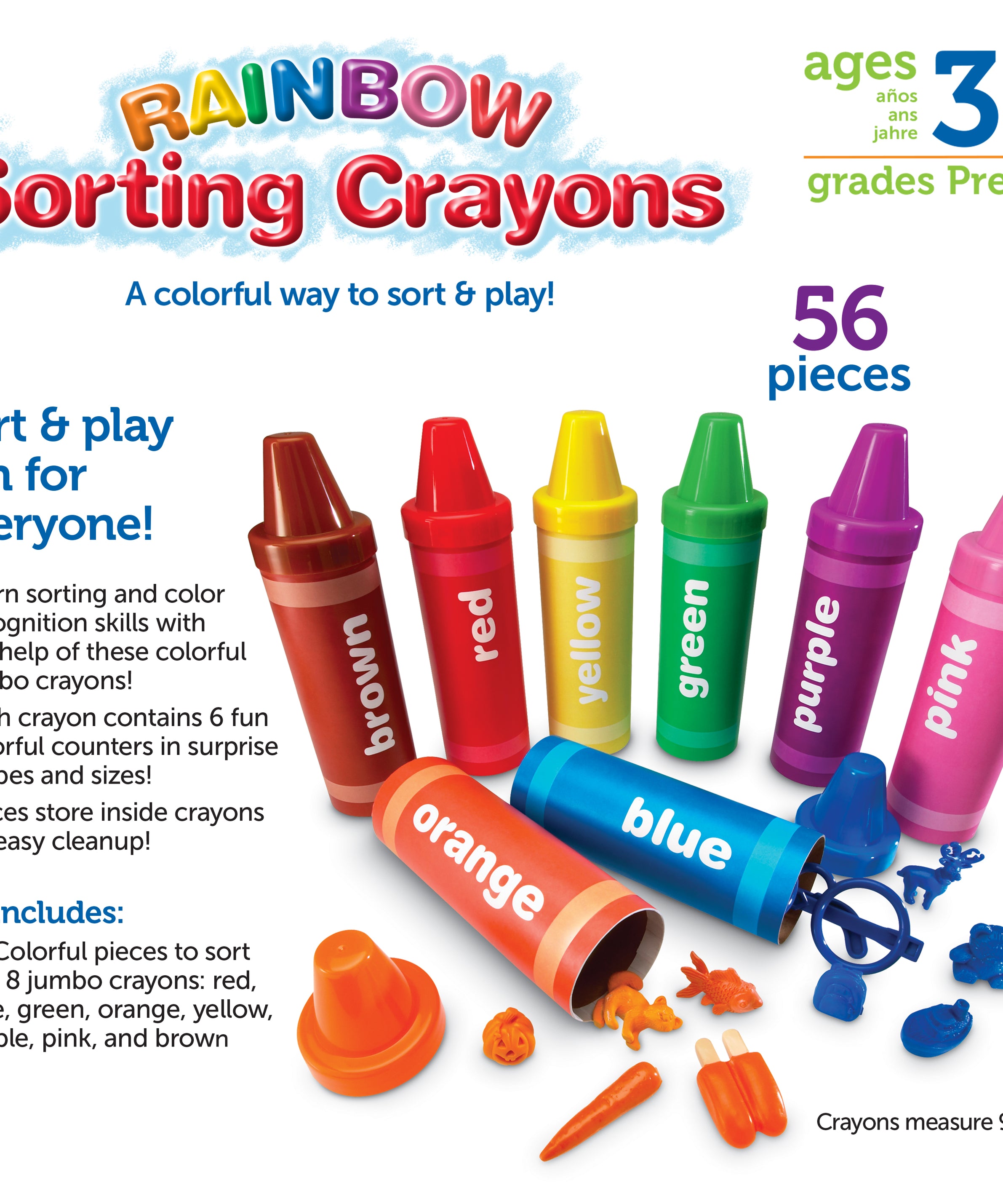 Learning Resources Rainbow Sorting Crayons, 48-Piece Colour Recognition and Sorting Toy, Fun Early Math Activities for Kids Aged 3+
