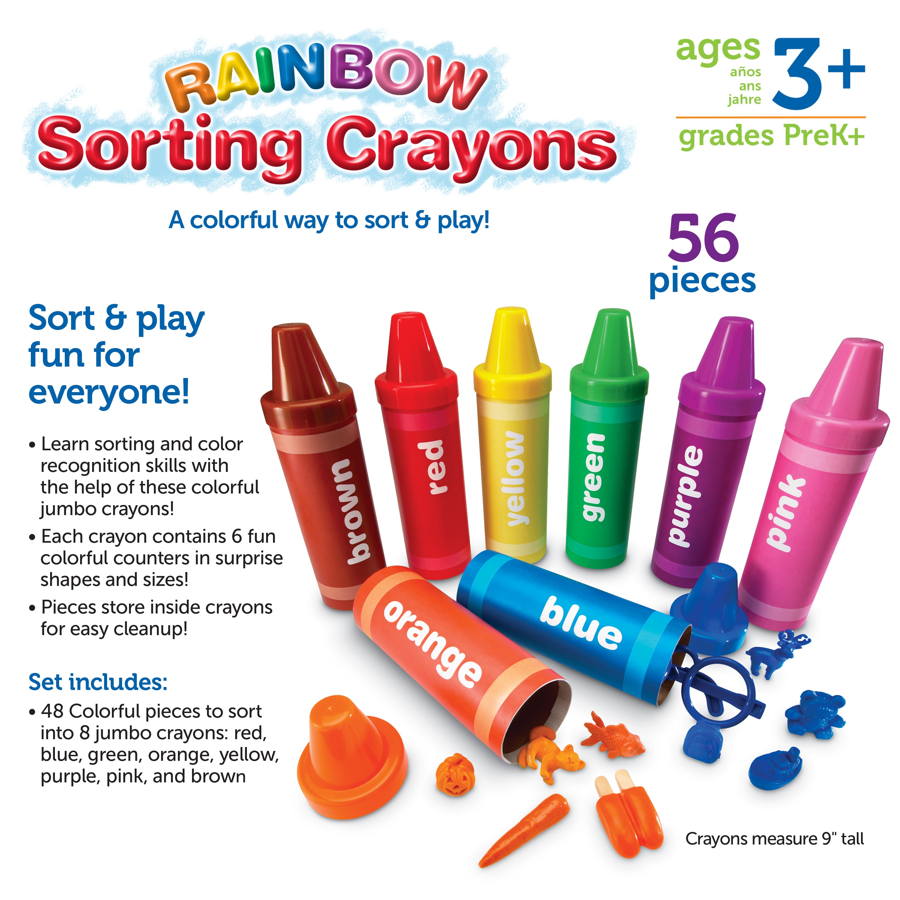 Learning Resources Rainbow Sorting Crayons, 48-Piece Colour Recognition and Sorting Toy, Fun Early Math Activities for Kids Aged 3+