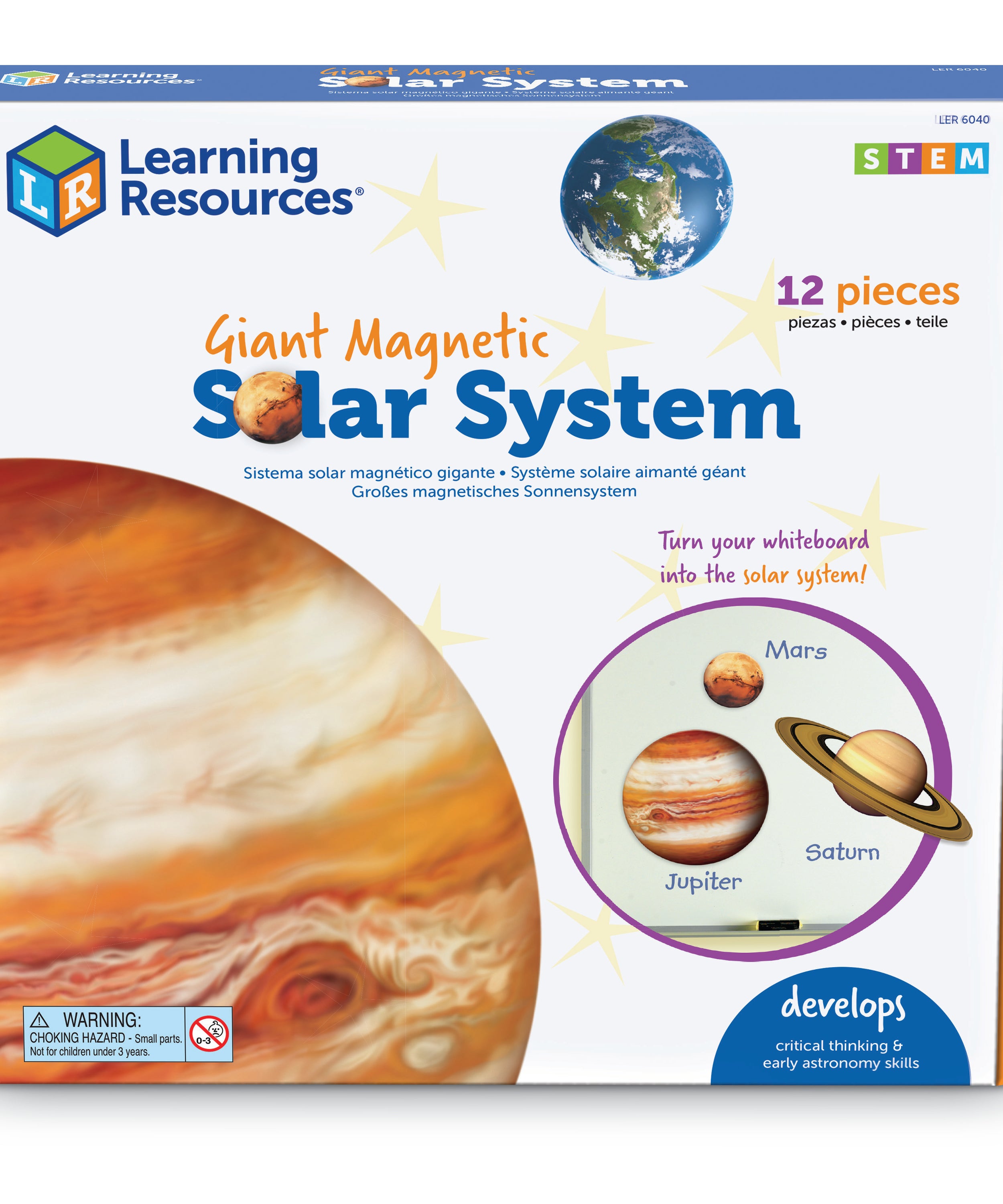 Learning Resources Giant Magnetic Solar System, Full-Colour, Realistic Solar System Magnets for Whiteboard Demonstrations, Includes Planets, Pluto, Moon, Asteroid Belt & Activity Guide, For Kids Ages 5+