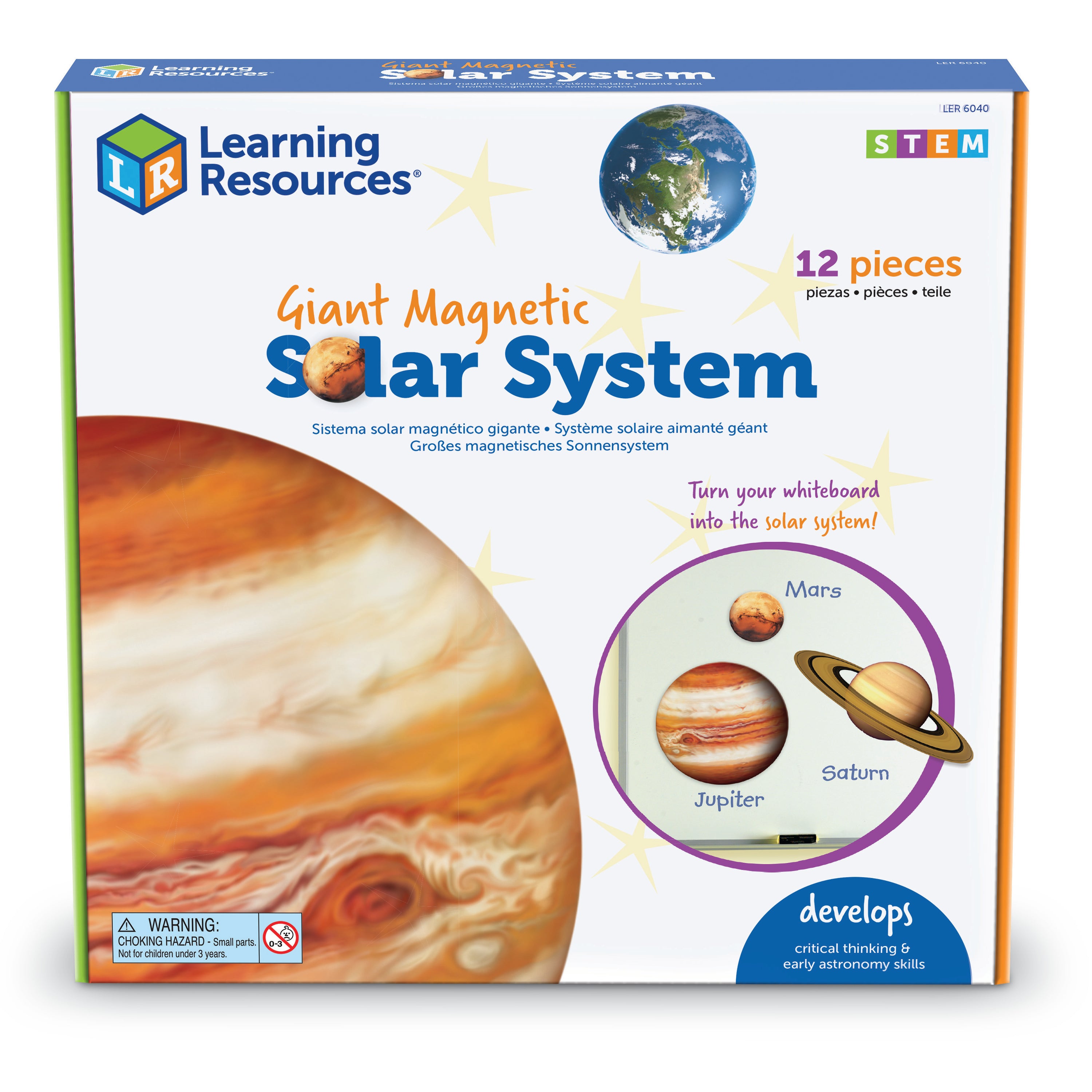 Learning Resources Giant Magnetic Solar System, Full-Colour, Realistic Solar System Magnets for Whiteboard Demonstrations, Includes Planets, Pluto, Moon, Asteroid Belt & Activity Guide, For Kids Ages 5+